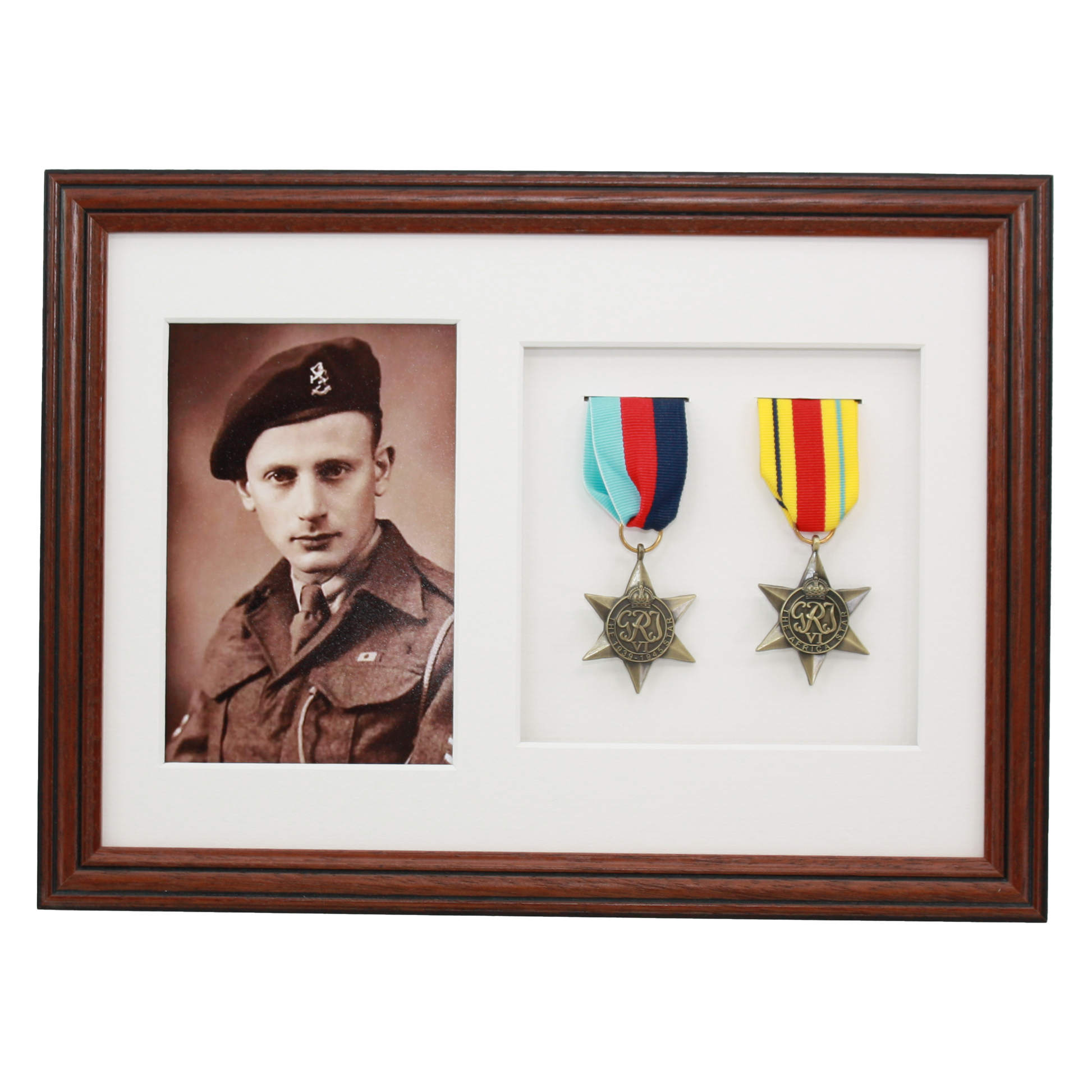 Military Medal display Frame for Two Medals and a 6x4" Photograph. Traditional Range. - PhotoFramesandMore - Wooden Picture Frames