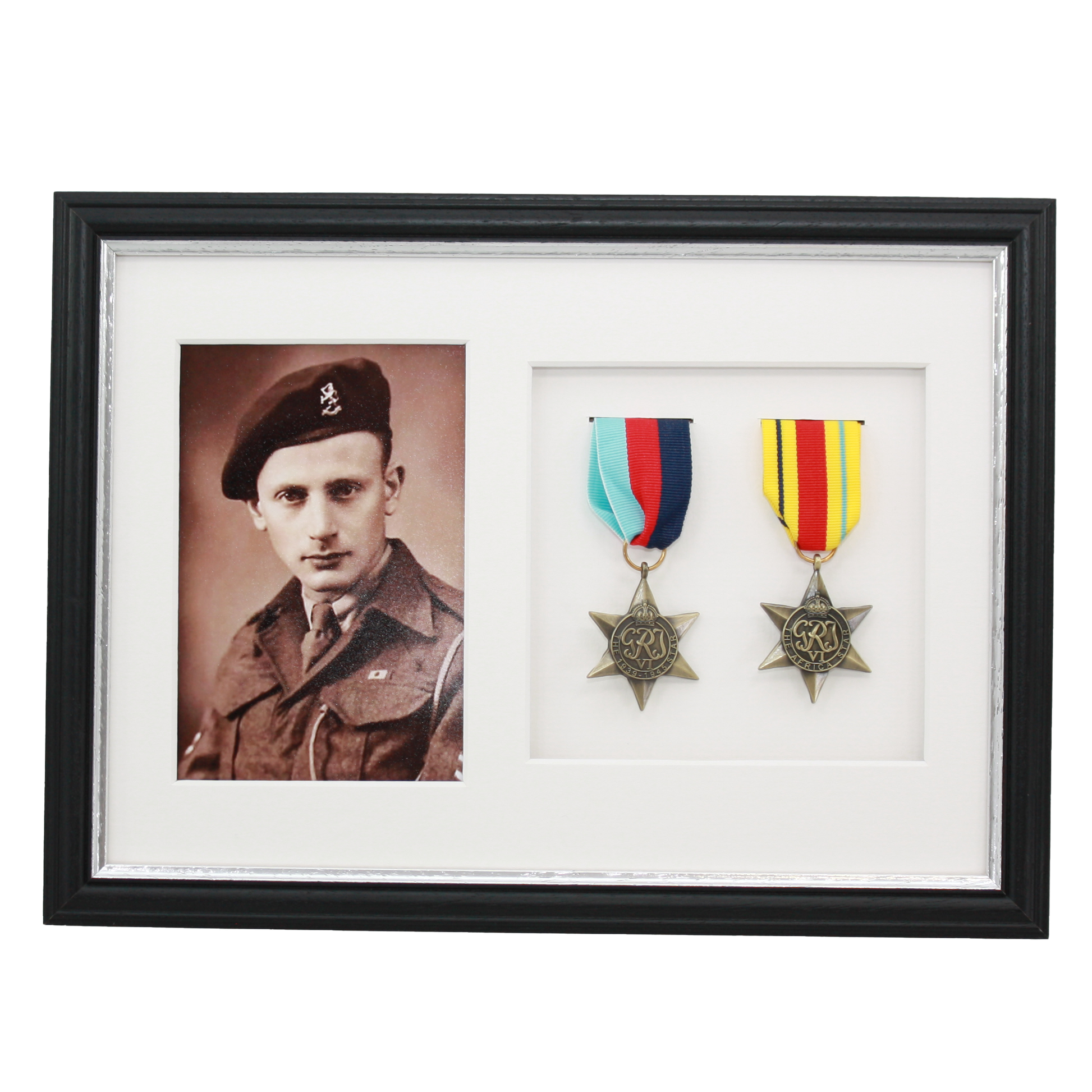 Military Medal display Frame for Two Medals and a 6x4" Photograph. Traditional Range. - PhotoFramesandMore - Wooden Picture Frames