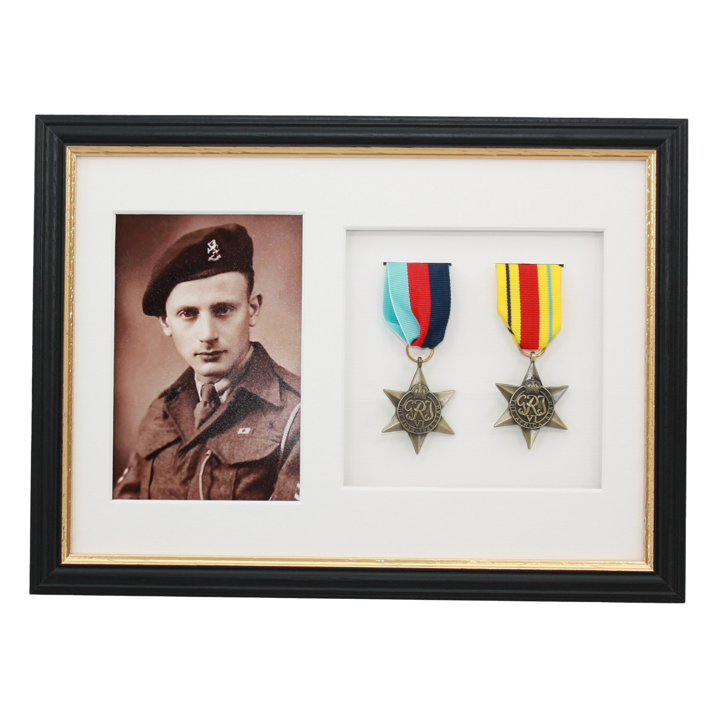 Military Medal display Frame for Two Medals and a 6x4" Photograph. Traditional Range. - PhotoFramesandMore - Wooden Picture Frames