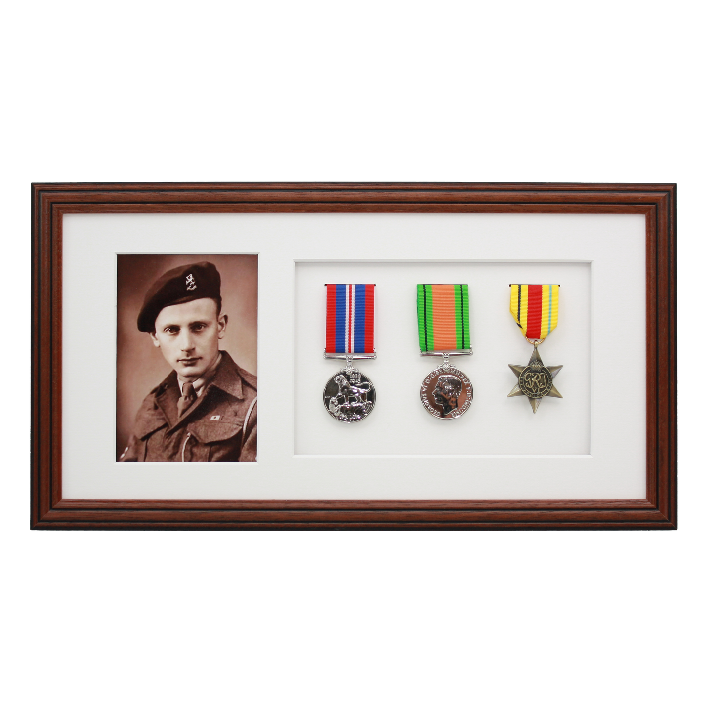 Military Medal display Frame for Three Medals and a 6x4" Photograph. Traditional Range. - PhotoFramesandMore - Wooden Picture Frames