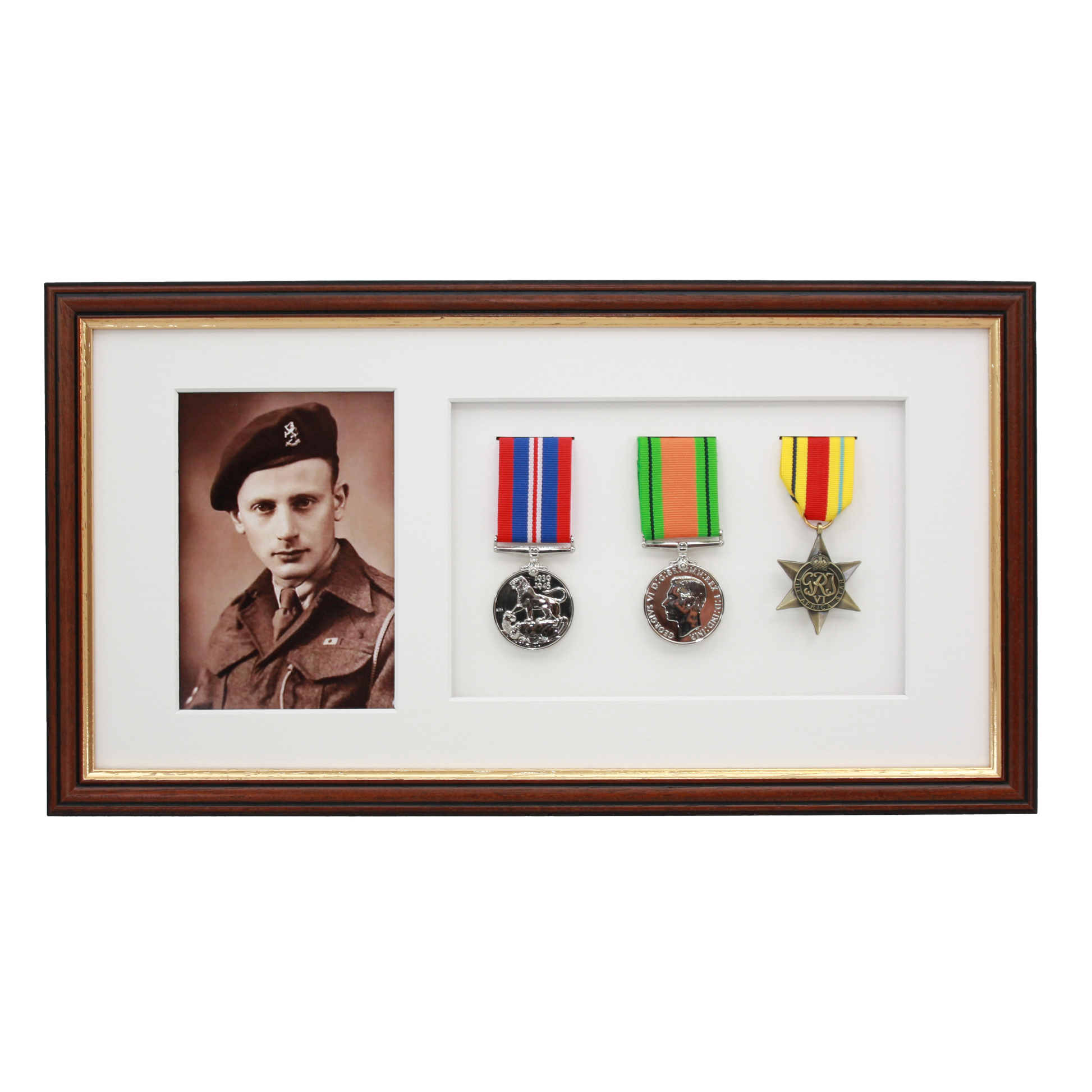 Military Medal display Frame for Three Medals and a 6x4" Photograph. Traditional Range. - PhotoFramesandMore - Wooden Picture Frames