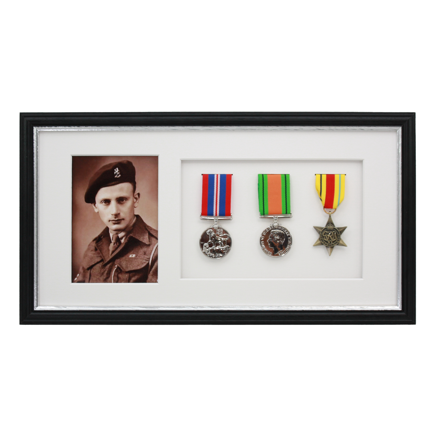 Military Medal display Frame for Three Medals and a 6x4" Photograph. Traditional Range. - PhotoFramesandMore - Wooden Picture Frames