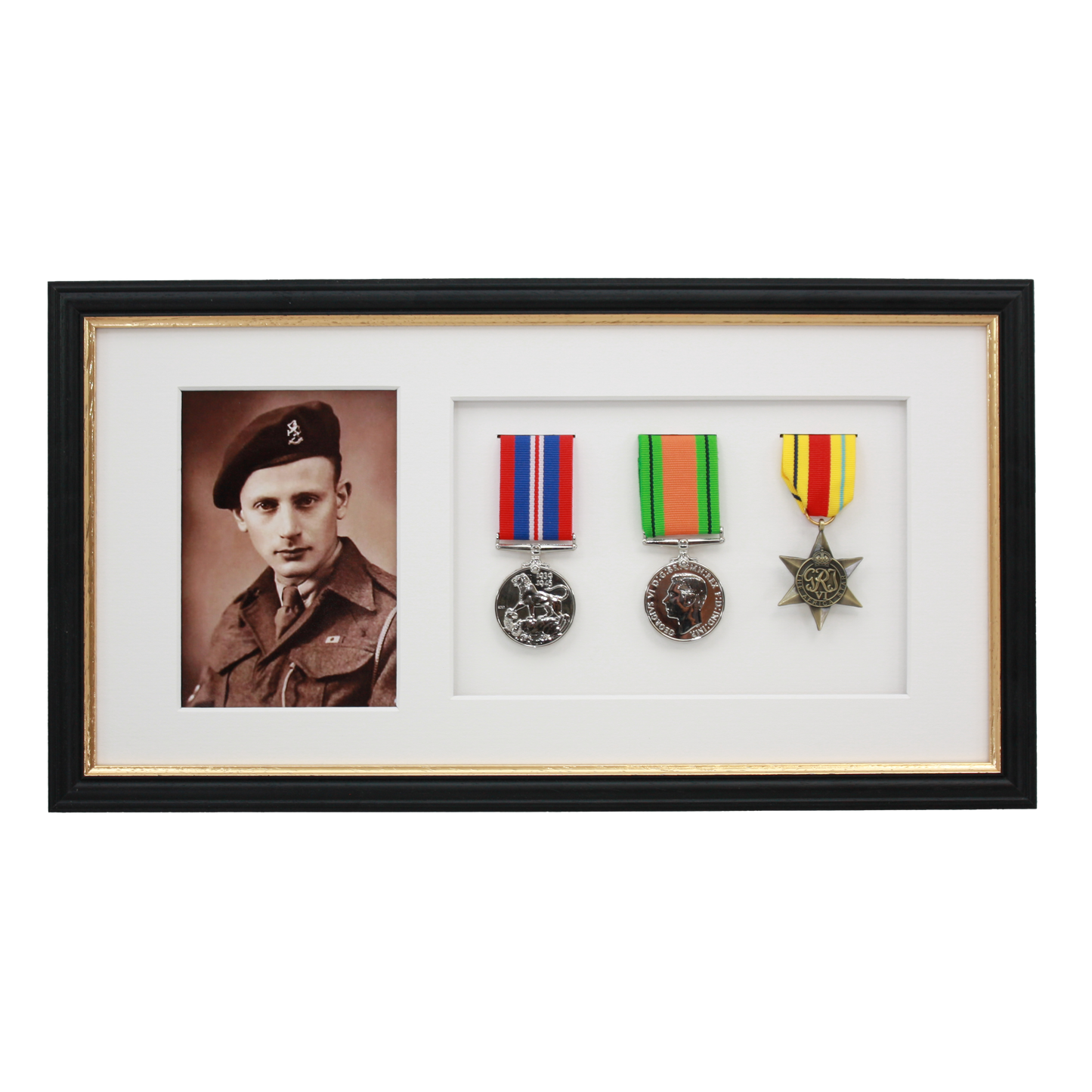 Military Medal display Frame for Three Medals and a 6x4" Photograph. Traditional Range. - PhotoFramesandMore - Wooden Picture Frames