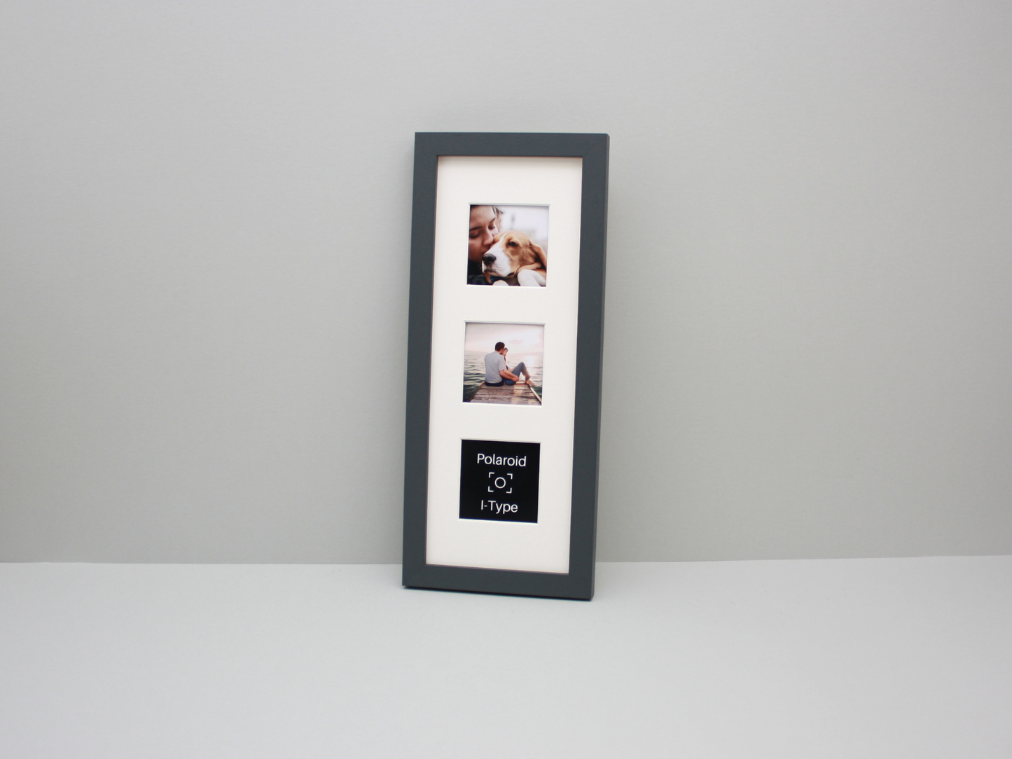 Polaroid I-TYPE - Wooden Multi Aperture Frame. Holds Three 76mmx76mm sized Photos. 15x40cm. Small Photos taken with Polaroid I-Type Camera. - PhotoFramesandMore - Wooden Picture Frames