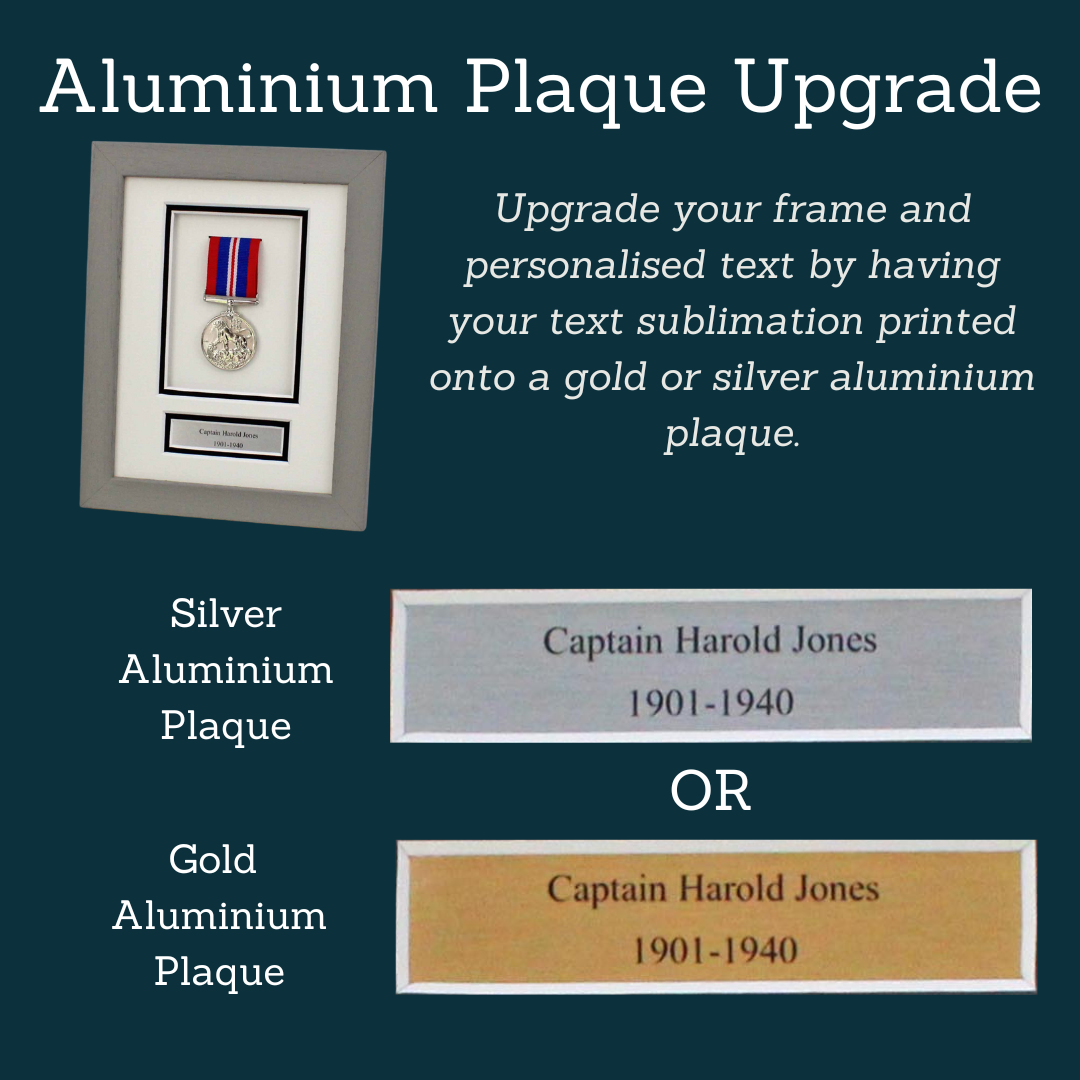 Personalised Military Medal display Frame for Eight Medals and two 6x4" Photographs. 20x70cm.  War Medals. - PhotoFramesandMore - Wooden Picture Frames