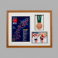 The image is a framed collage that includes a map of the Marathon Marathon, a medal, and a photograph of a runner.