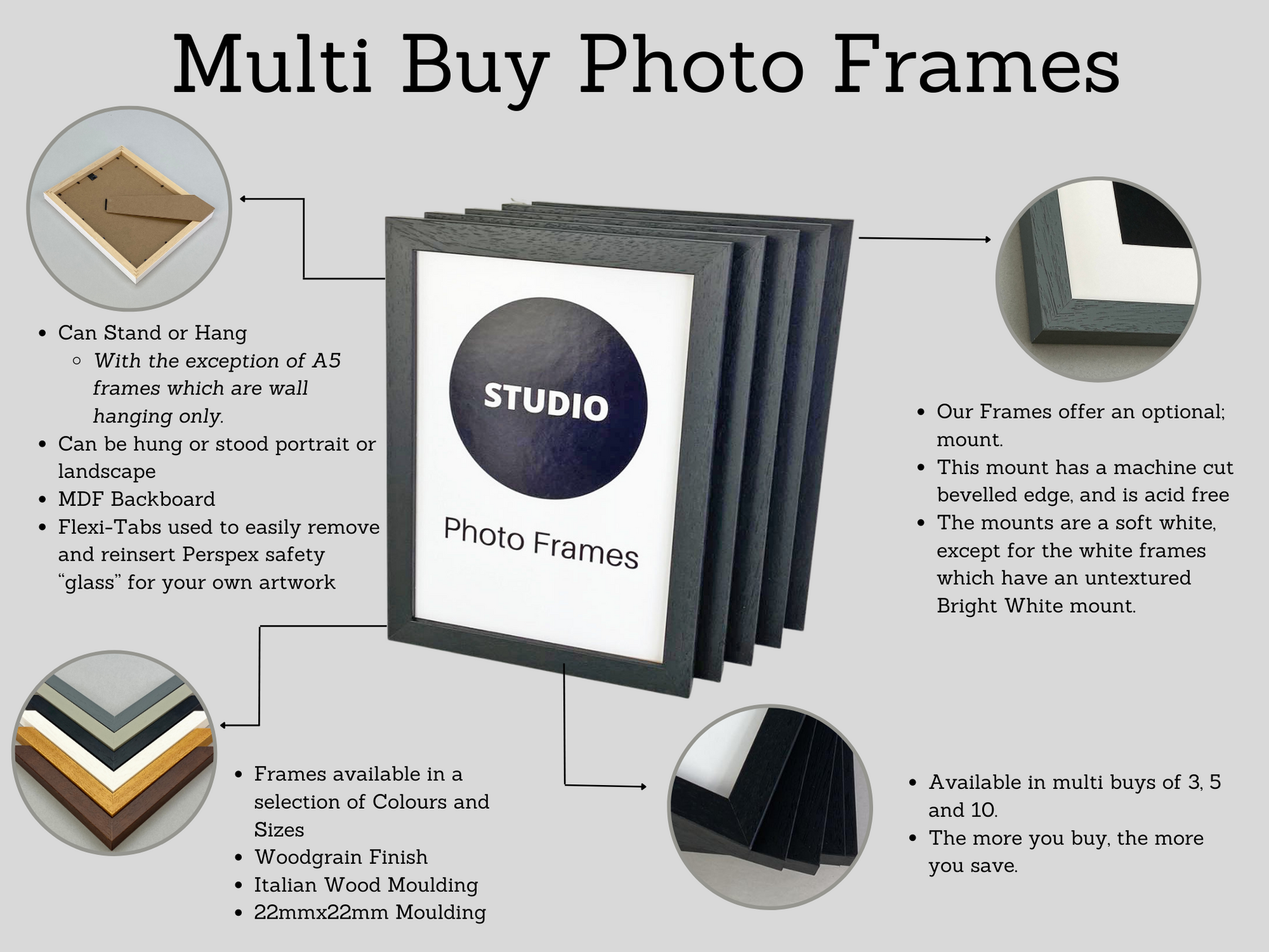 MULTI-BUY Photo Frames - Studio Range. - PhotoFramesandMore - Wooden Picture Frames