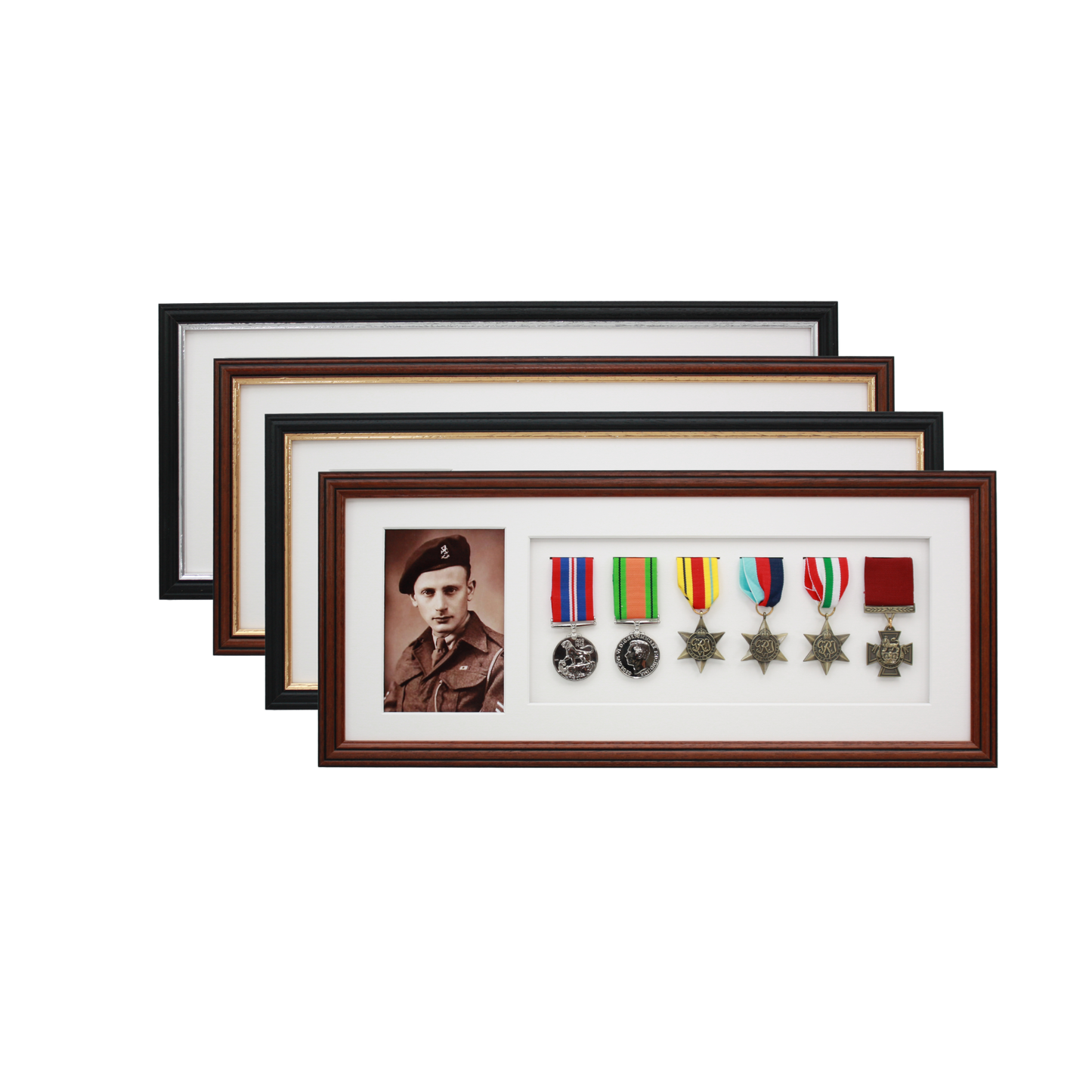 Military Medal display Frame for Six Medals and one 6x4" Photograph. Traditional Range. - PhotoFramesandMore - Wooden Picture Frames