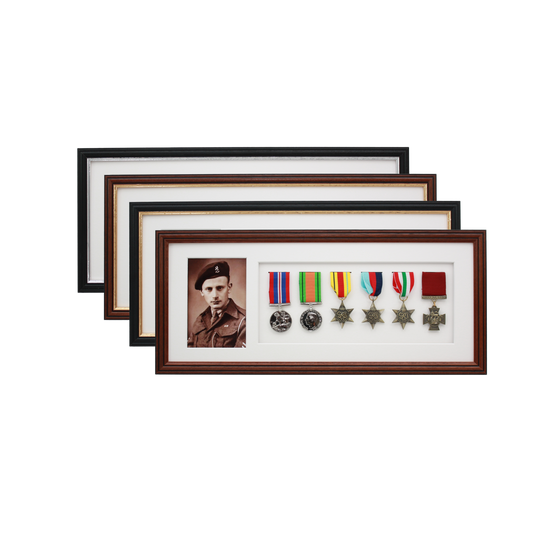 Military Medal display Frame for Six Medals and one 6x4" Photograph. Traditional Range. - PhotoFramesandMore - Wooden Picture Frames