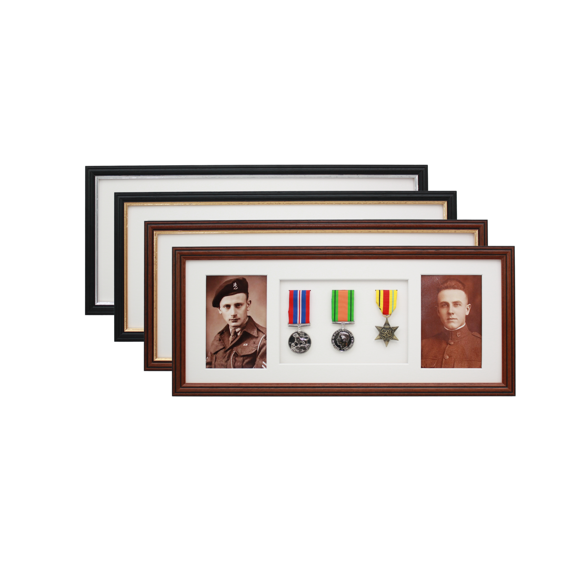 Military Medal display Frame for Three Medals and two 6x4" Photographs. Traditional Range. - PhotoFramesandMore - Wooden Picture Frames