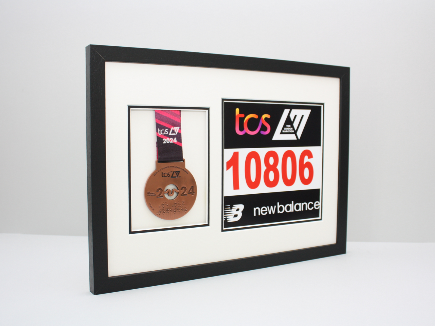 London Marathon 2024 Medal and race number display Frame - PhotoFramesandMore - Wooden Picture Frames