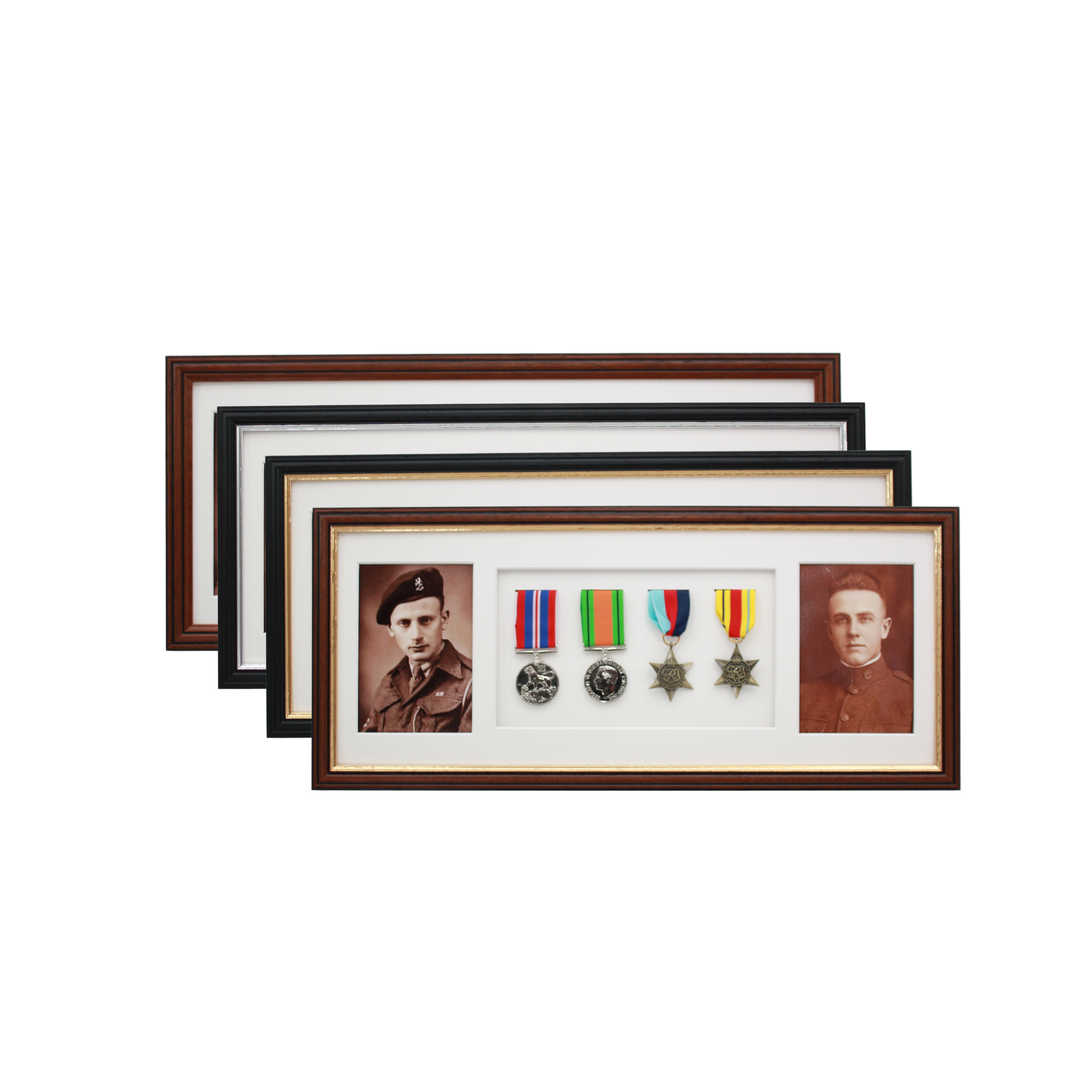 Military Medal display Frame for Four Medals and two 6x4" Photographs. Traditional Range. - PhotoFramesandMore - Wooden Picture Frames