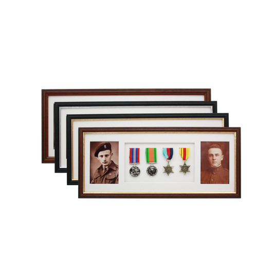 Military Medal display Frame for Four Medals and two 6x4" Photographs. Traditional Range. - PhotoFramesandMore - Wooden Picture Frames