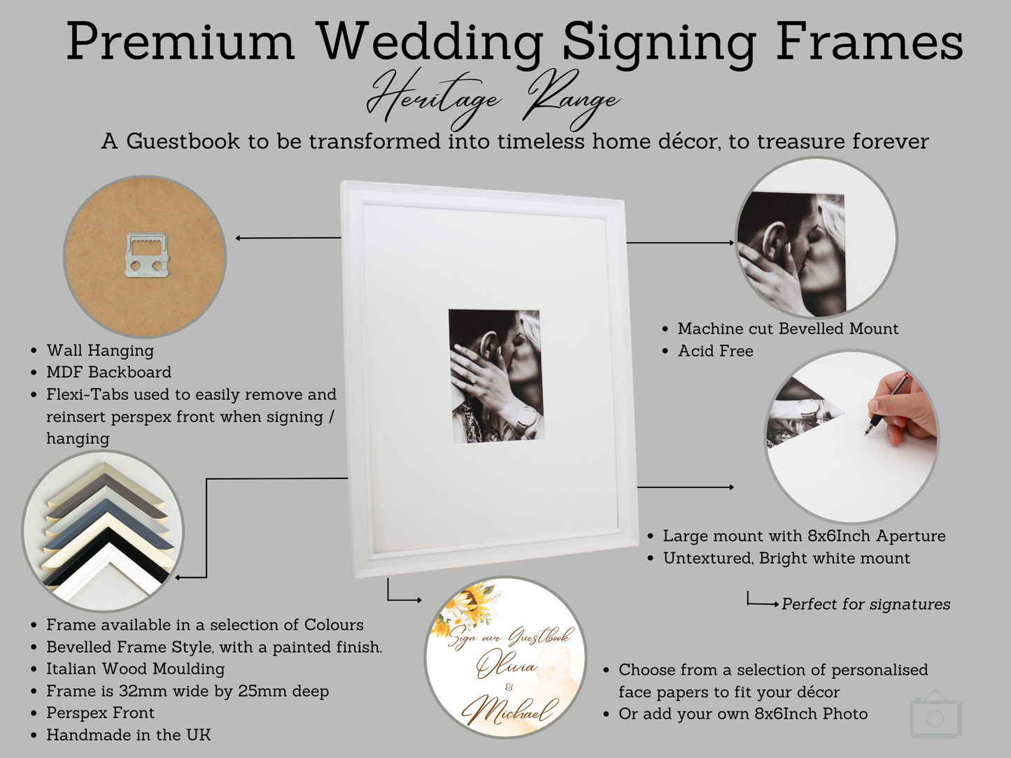 Premium Wedding Signing Frames. Heritage Range. 40x50cm. Wedding Guestbook. - PhotoFramesandMore - Wooden Picture Frames