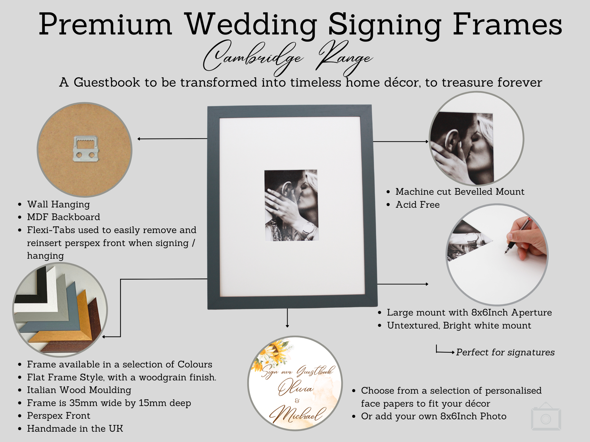 Premium Wedding Signing Frames. Cambridge Range. 40x50cm. Wedding Guestbook. - PhotoFramesandMore - Wooden Picture Frames