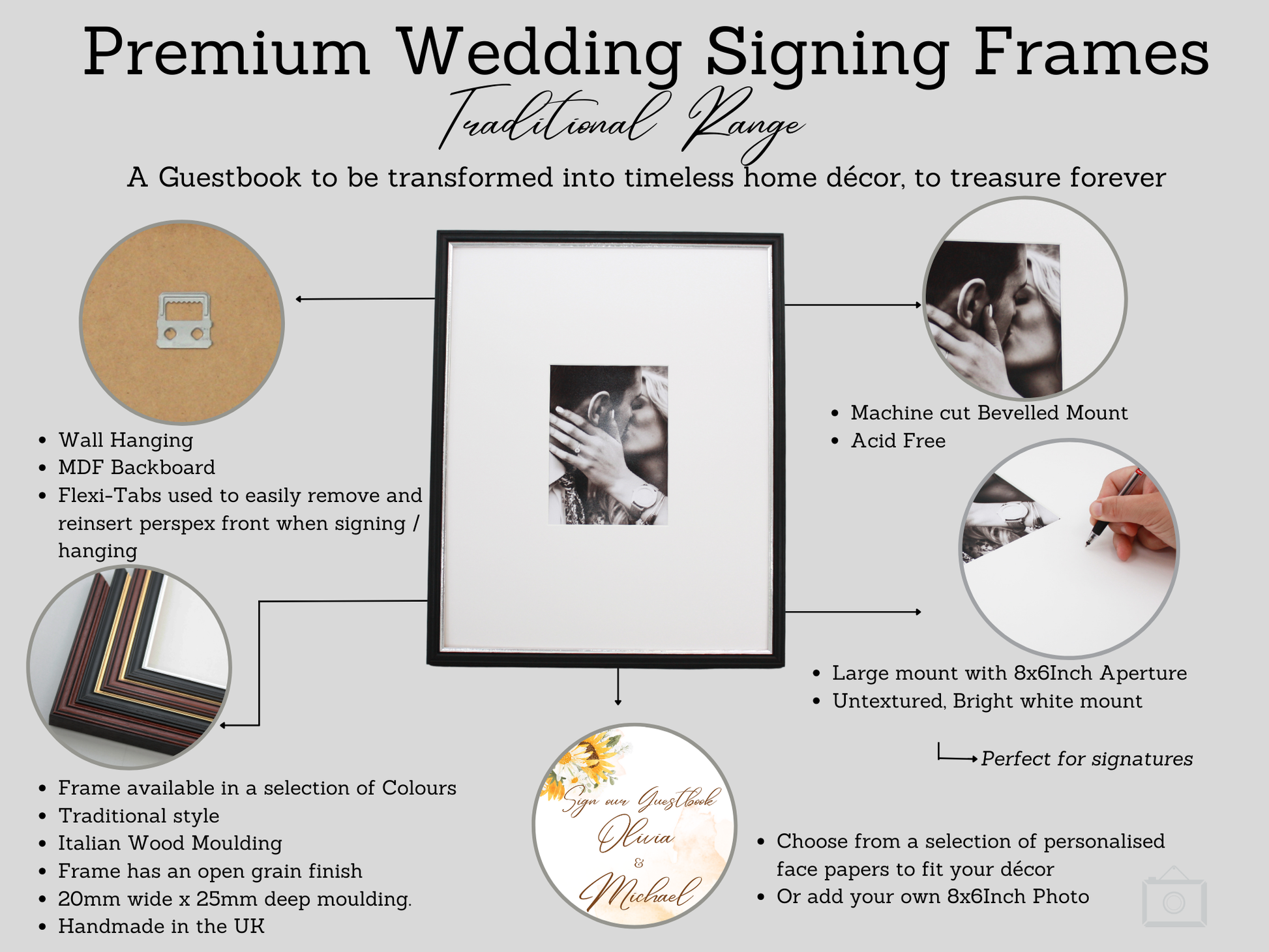 Premium Wedding Signing Frames. Traditional Range. 40x50cm. Wedding Guestbook. - PhotoFramesandMore - Wooden Picture Frames