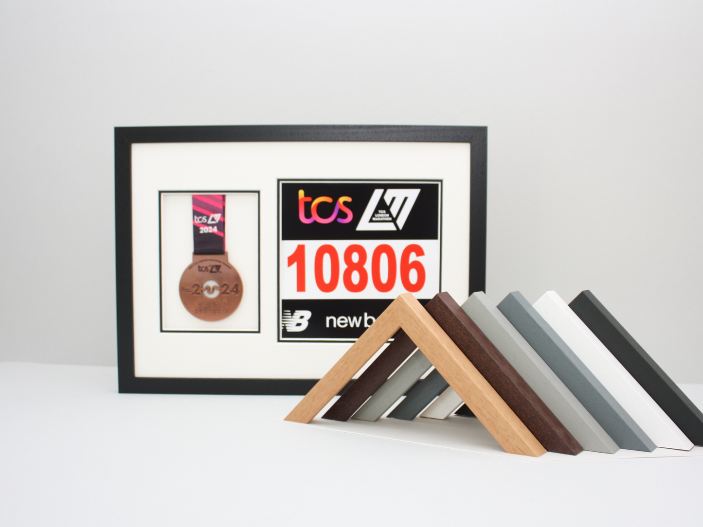 London Marathon 2024 Medal and race number display Frame - PhotoFramesandMore - Wooden Picture Frames