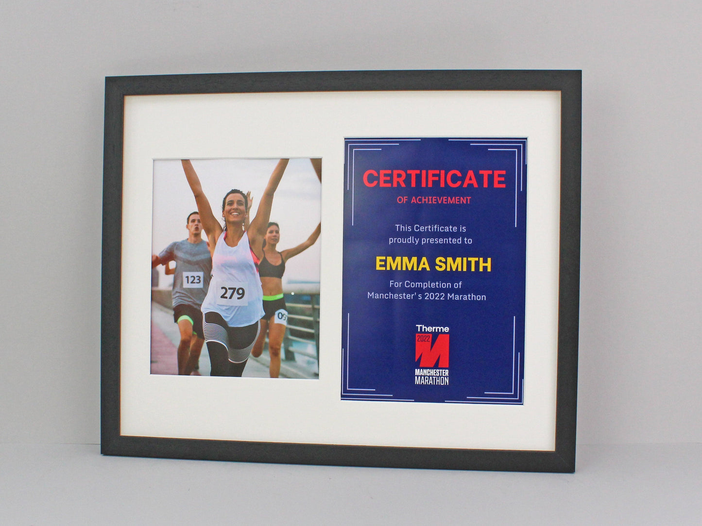 Frame to suit a Running / Cycling Bib and an A4 Certificate / Course Map. Landscape or Portrait. - PhotoFramesandMore - Wooden Picture Frames