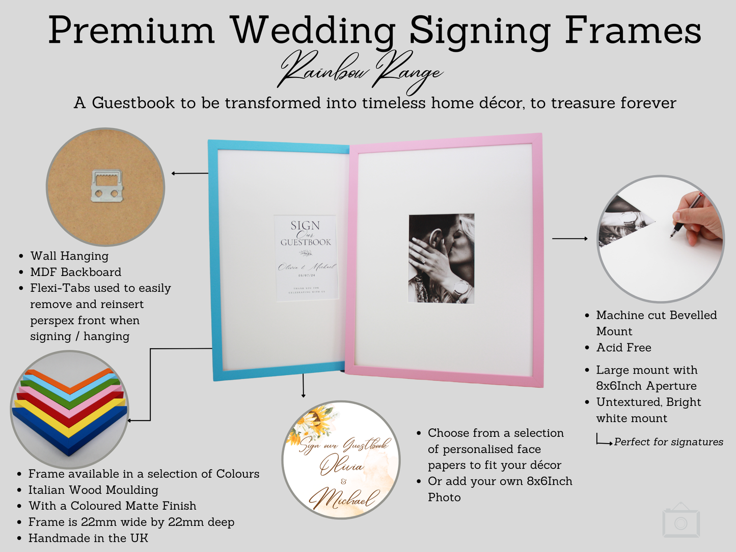 Premium Wedding Signing Frames. Rainbow Range. 40x50cm. Wedding Guestbook. - PhotoFramesandMore - Wooden Picture Frames