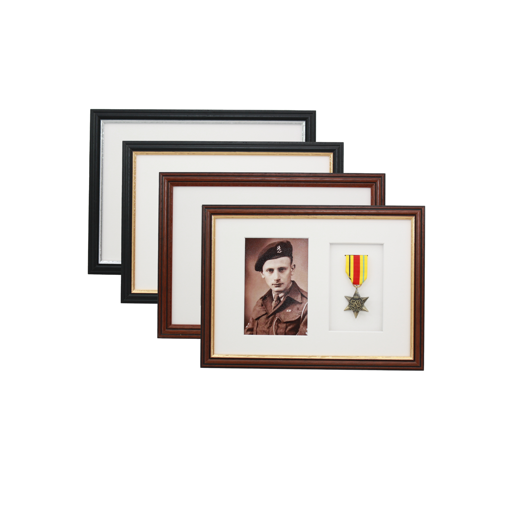 Military Medal display Frame for One Medal and a 6x4" Photograph. Traditional Range. - PhotoFramesandMore - Wooden Picture Frames