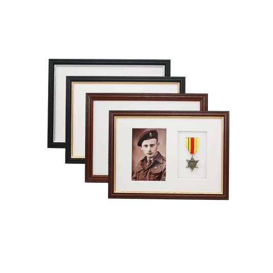 Military Medal display Frame for One Medal and a 6x4" Photograph. Traditional Range. - PhotoFramesandMore - Wooden Picture Frames