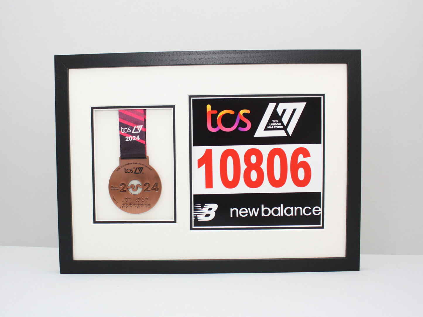 London Marathon 2024 Medal and race number display Frame - PhotoFramesandMore - Wooden Picture Frames