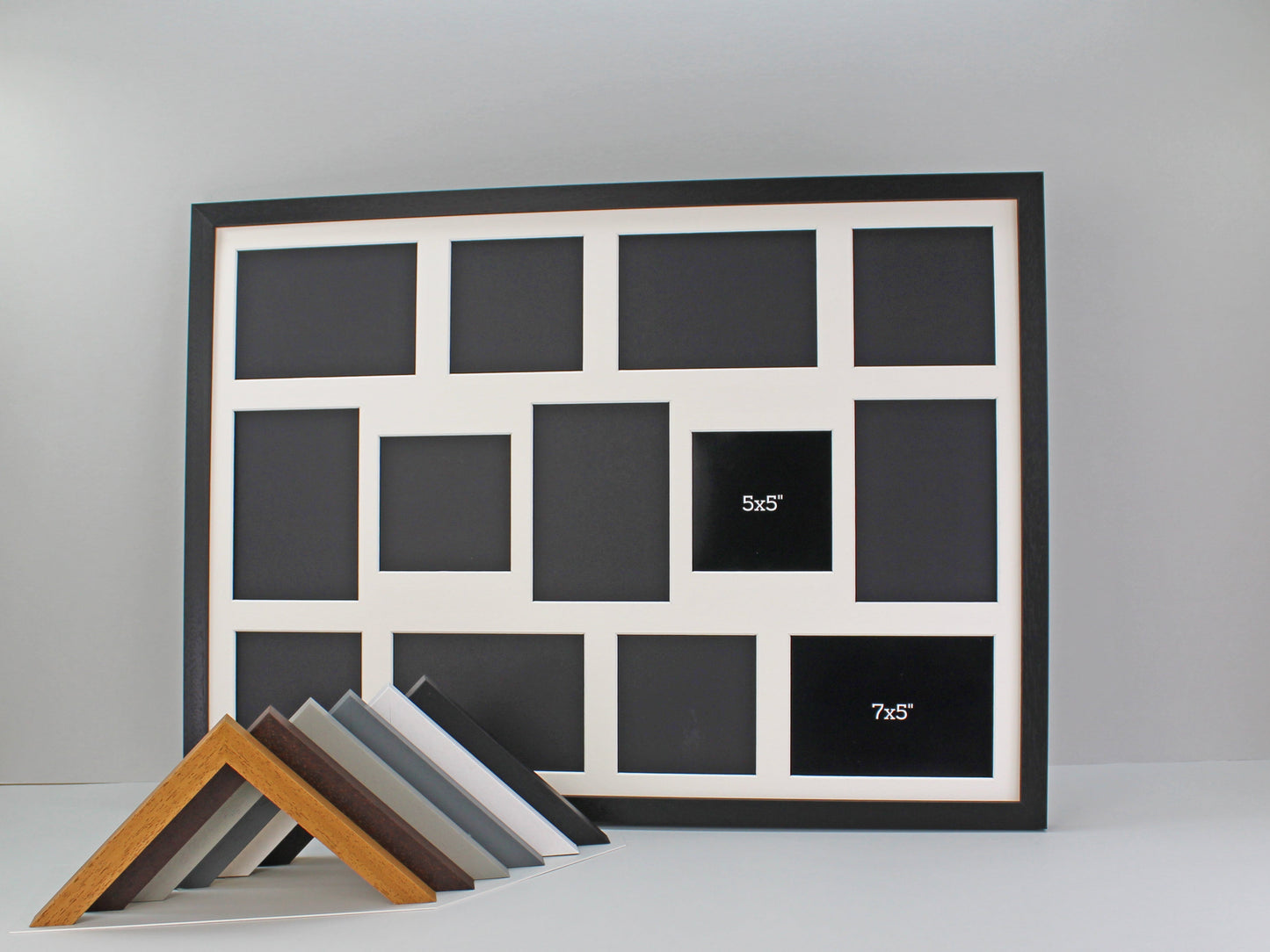 Suits six 5x5" and seven 5x7" sized photos. Mixed Sizes. 50x70cm. Wooden Multi Aperture / Collage Frame - PhotoFramesandMore - Wooden Picture Frames