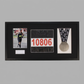 The image is a framed collage that includes a photo of a runner, a medal, and a number.