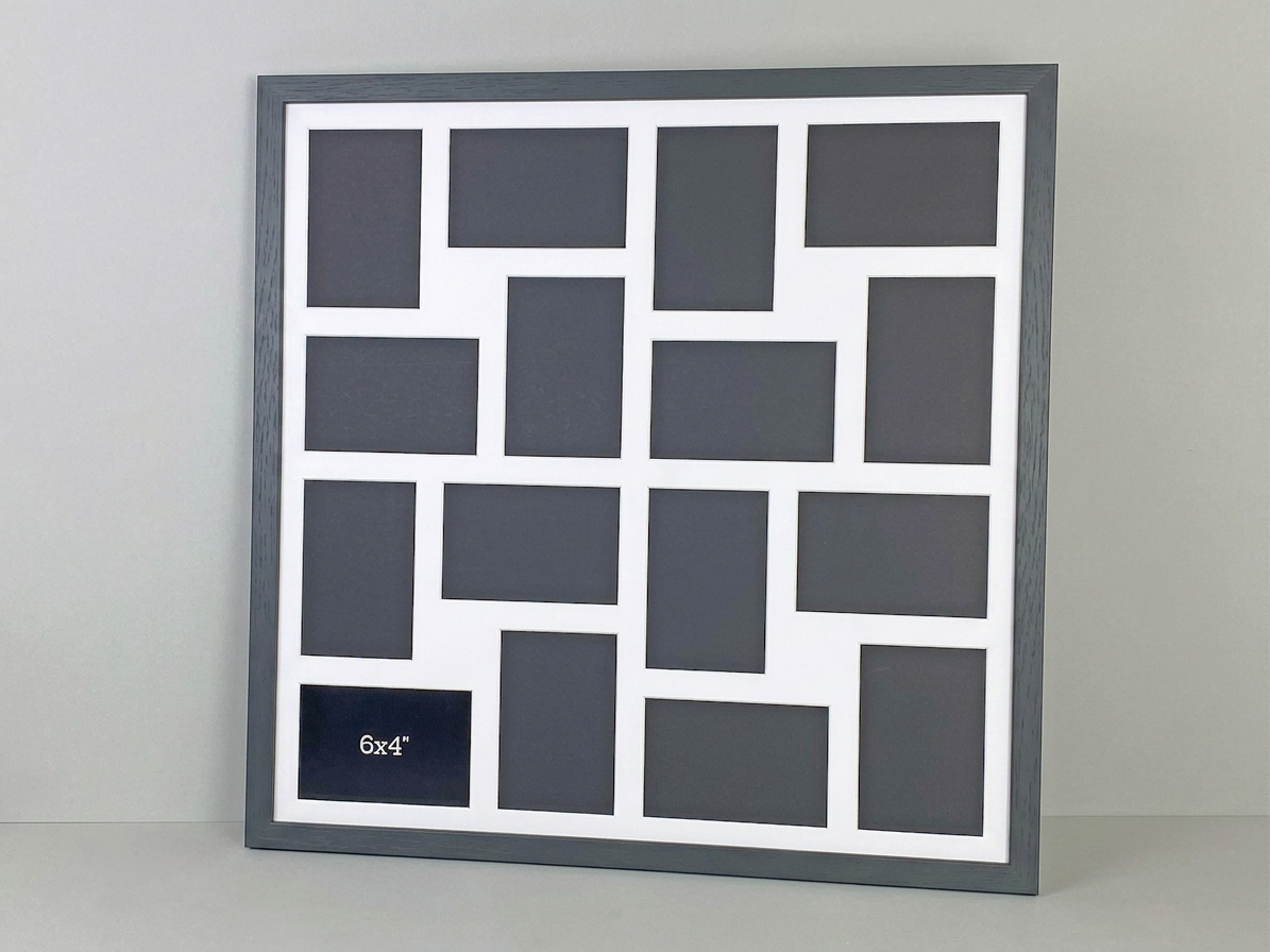 Suits Sixteen 6x4" Photos. 60x60cm. Wooden Multi Aperture Photo Frame.