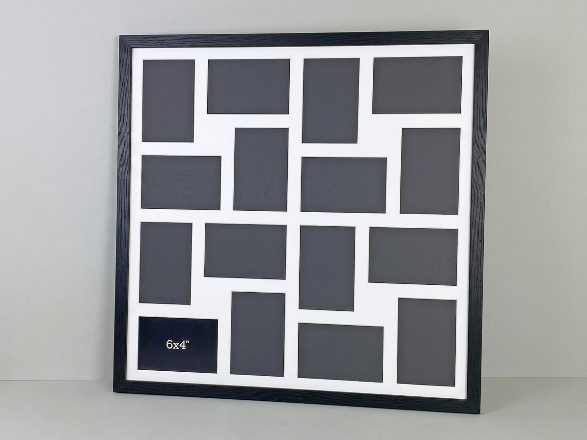 Suits Sixteen 6x4" Photos. 60x60cm. Wooden Multi Aperture Photo Frame.