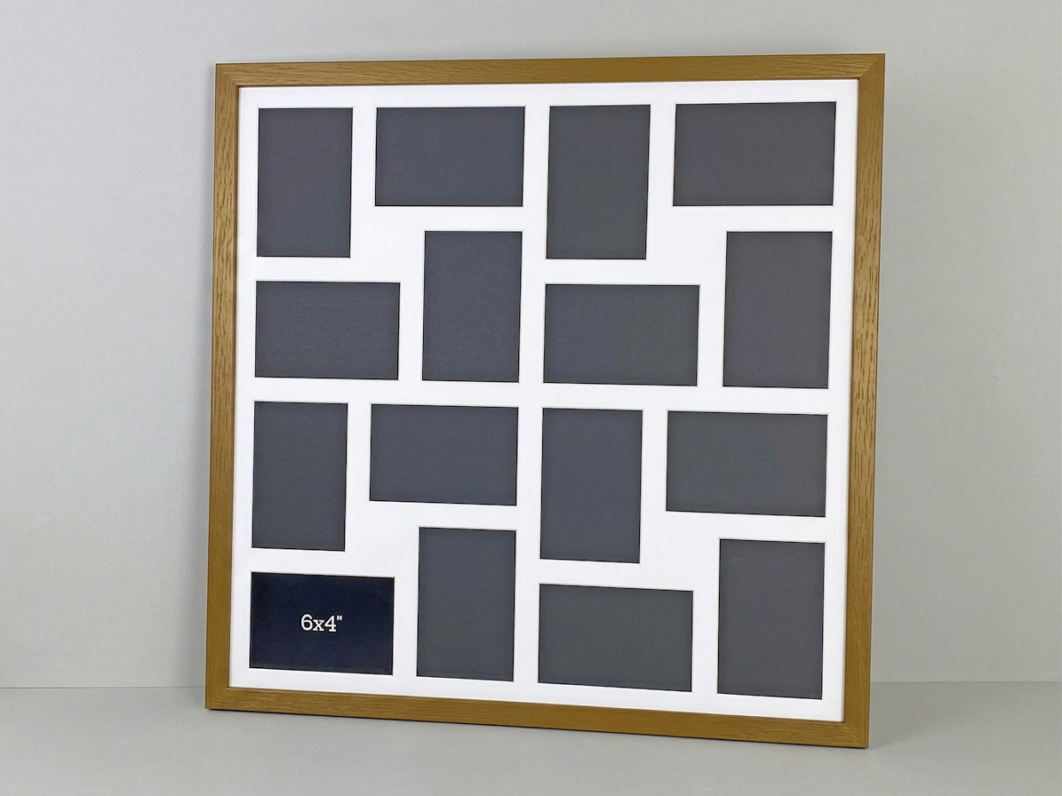 Suits Sixteen 6x4" Photos. 60x60cm. Wooden Multi Aperture Photo Frame.