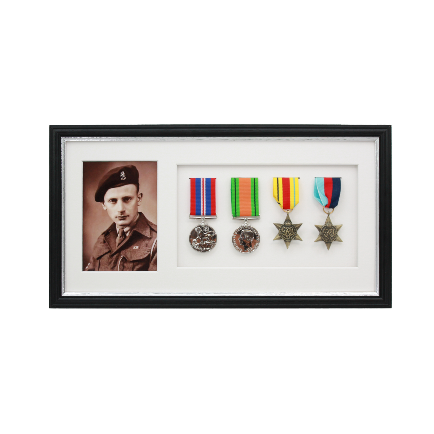 Military Medal display Frame for Four Medals and a 6x4" Photograph. Traditional Range. - PhotoFramesandMore - Wooden Picture Frames