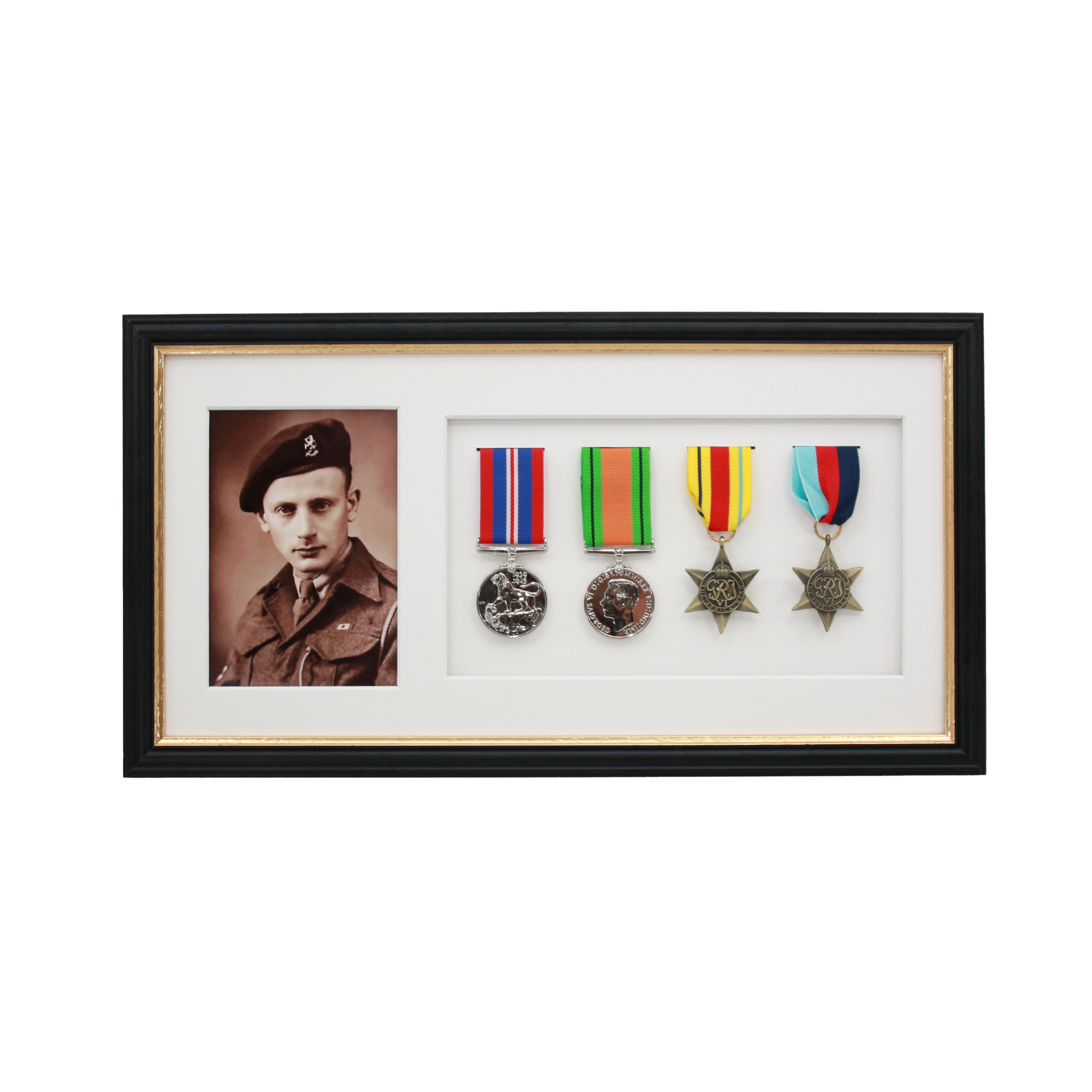 Military Medal display Frame for Four Medals and a 6x4" Photograph. Traditional Range. - PhotoFramesandMore - Wooden Picture Frames