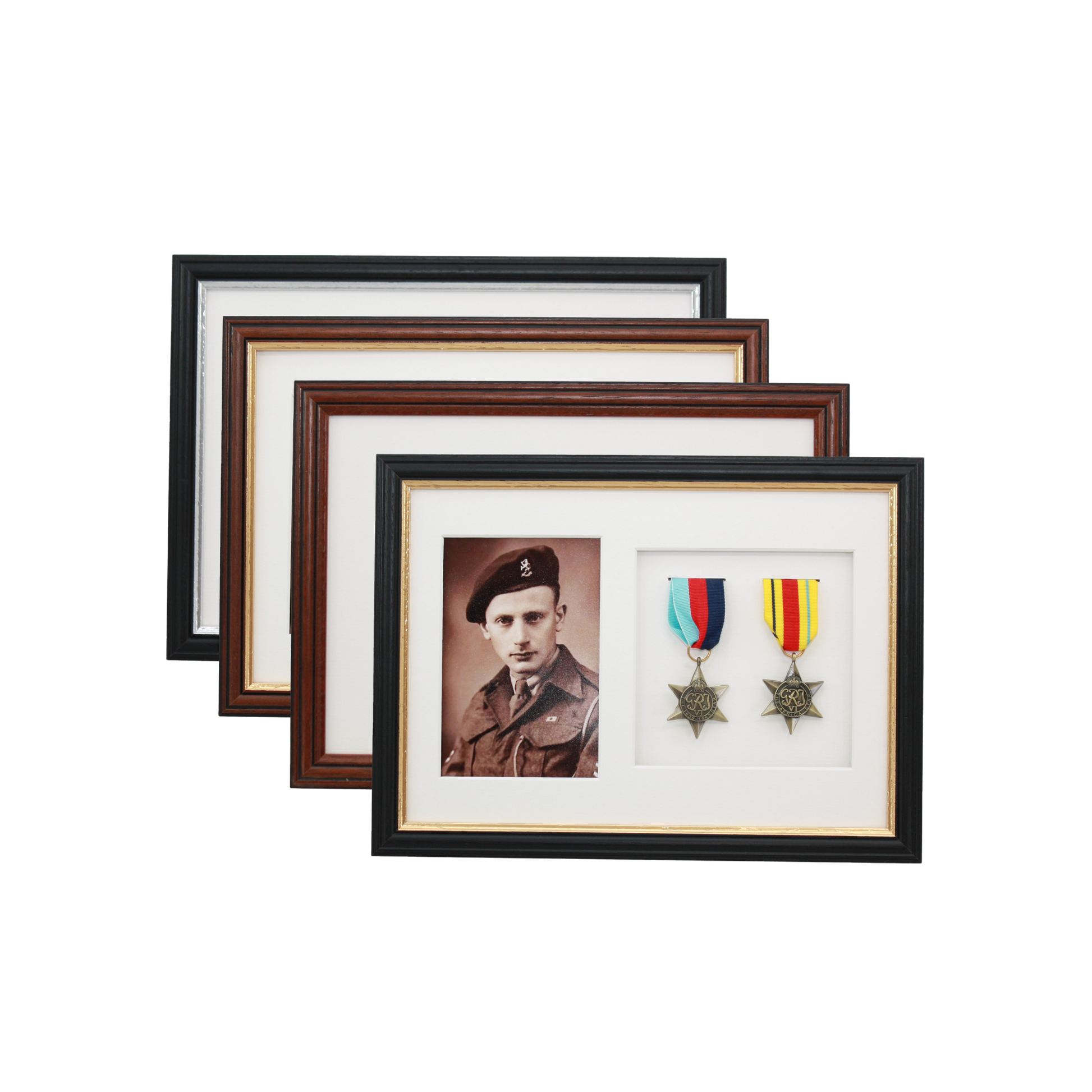 Military Medal display Frame for Two Medals and a 6x4" Photograph. Traditional Range. - PhotoFramesandMore - Wooden Picture Frames