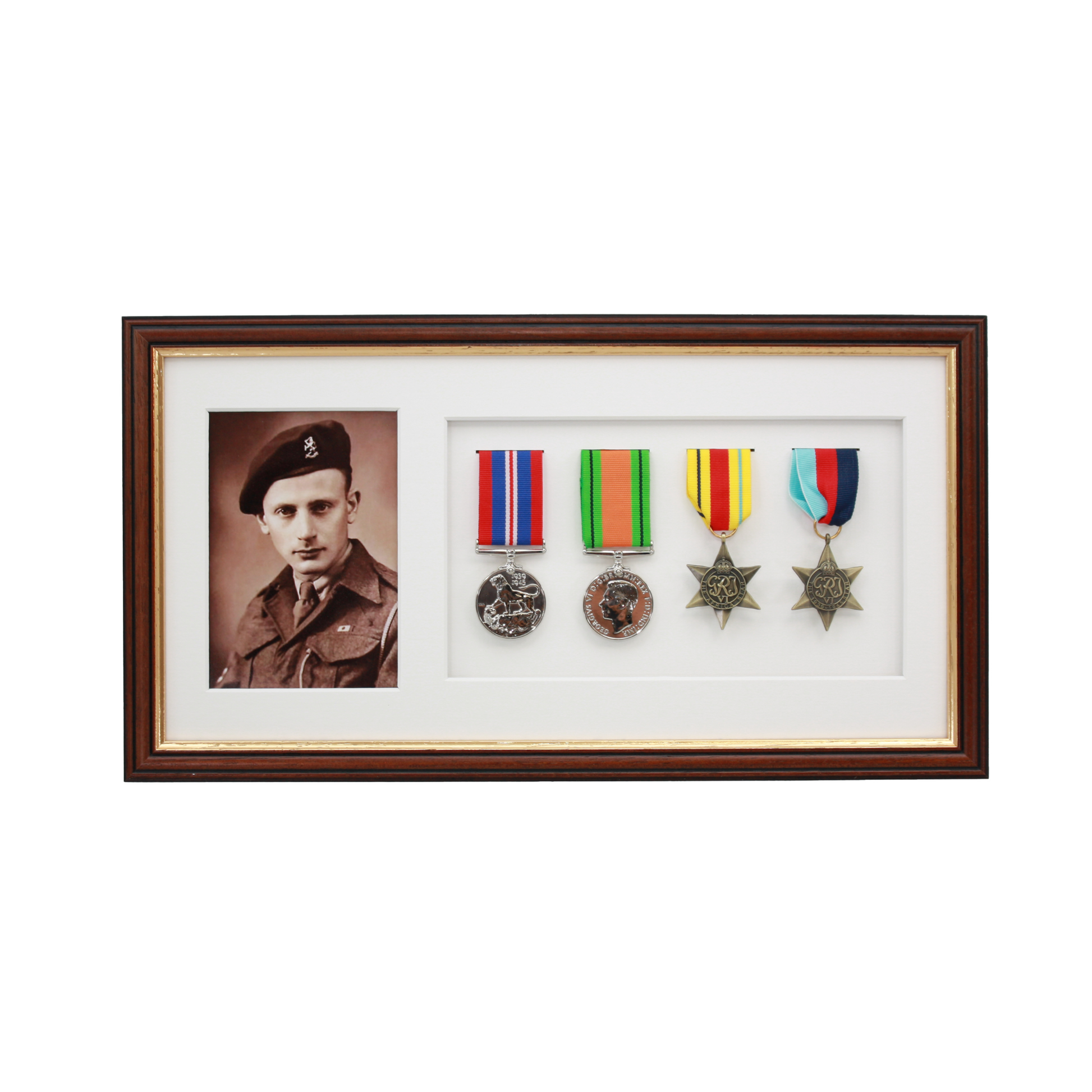 Military Medal display Frame for Four Medals and a 6x4" Photograph. Traditional Range. - PhotoFramesandMore - Wooden Picture Frames