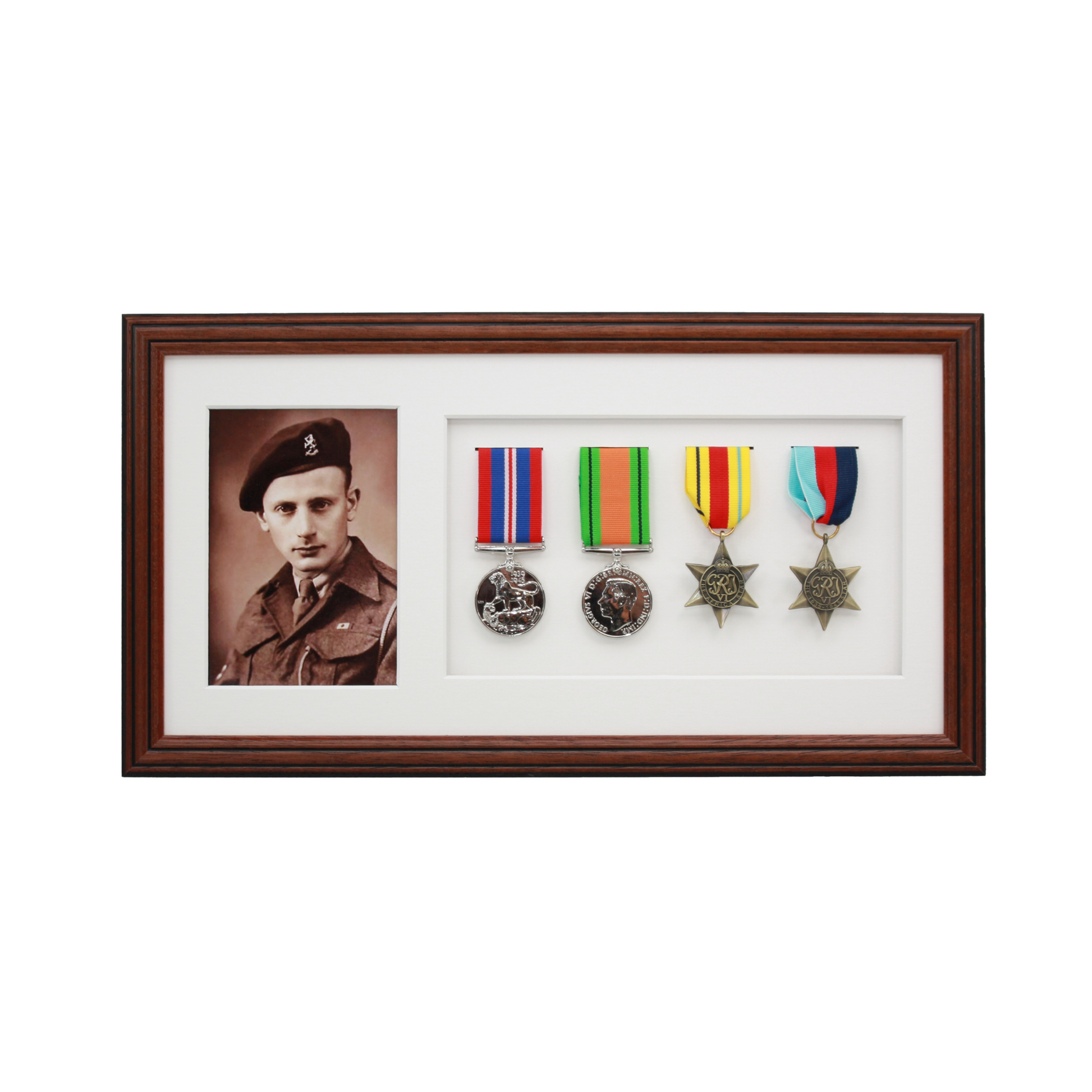 Military Medal display Frame for Four Medals and a 6x4" Photograph. Traditional Range. - PhotoFramesandMore - Wooden Picture Frames