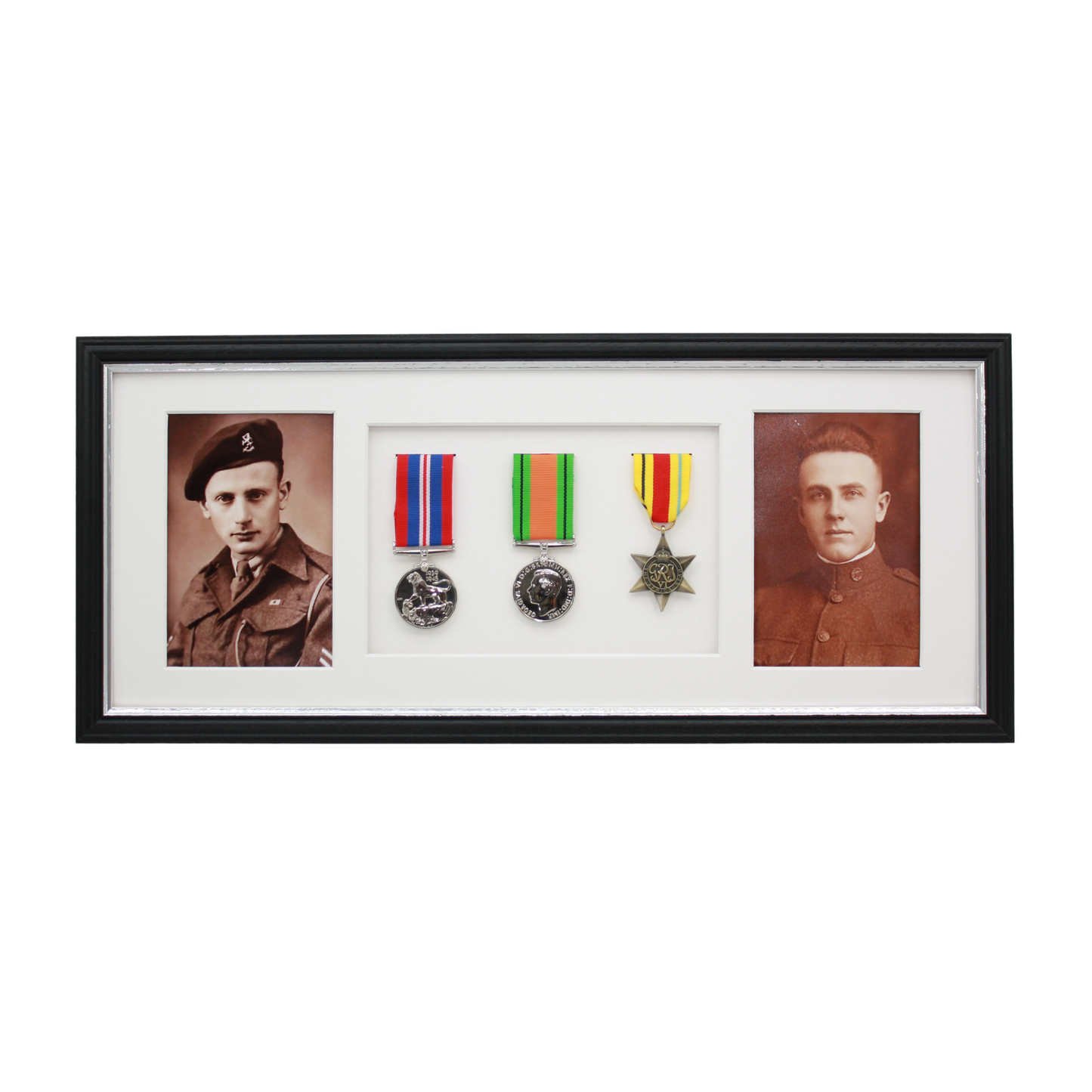 Military Medal display Frame for Three Medals and two 6x4" Photographs. Traditional Range. - PhotoFramesandMore - Wooden Picture Frames