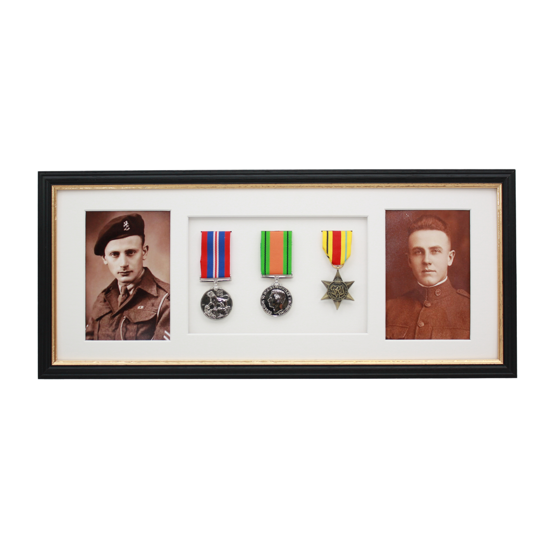 Military Medal display Frame for Three Medals and two 6x4" Photographs. Traditional Range. - PhotoFramesandMore - Wooden Picture Frames