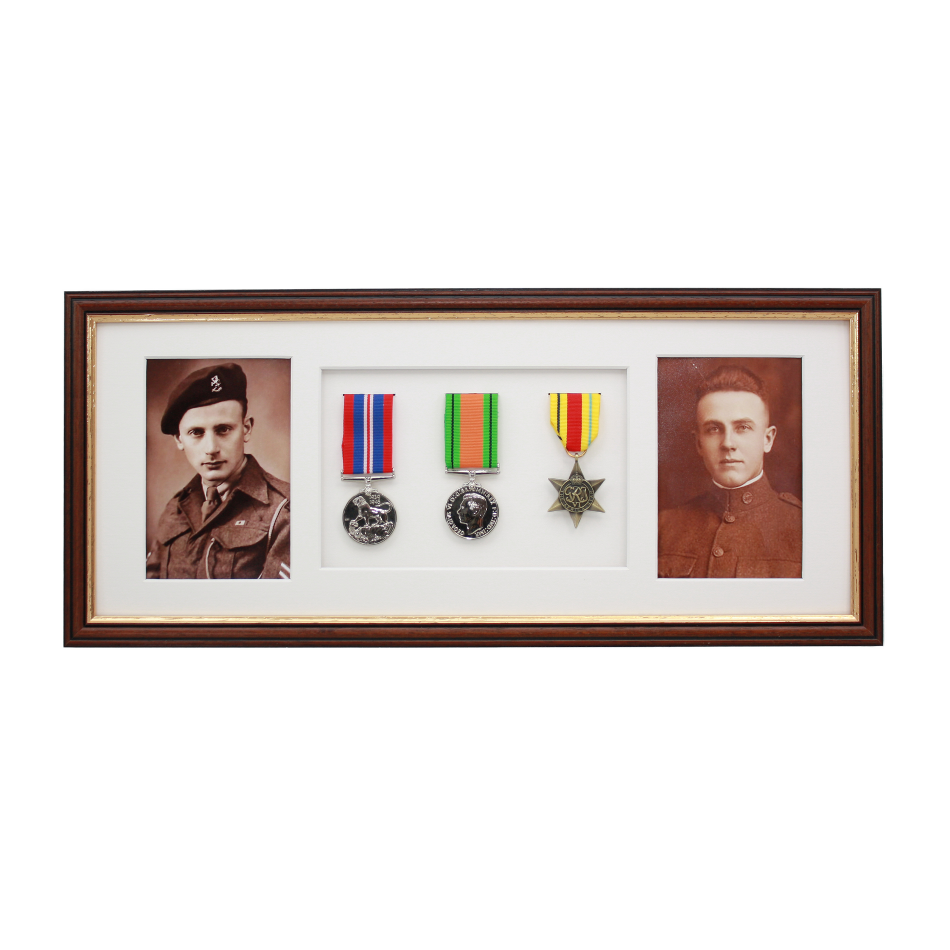 Military Medal display Frame for Three Medals and two 6x4" Photographs. Traditional Range. - PhotoFramesandMore - Wooden Picture Frames