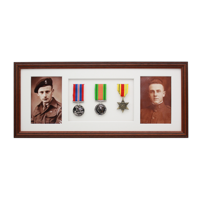 Military Medal display Frame for Three Medals and two 6x4" Photographs. Traditional Range. - PhotoFramesandMore - Wooden Picture Frames