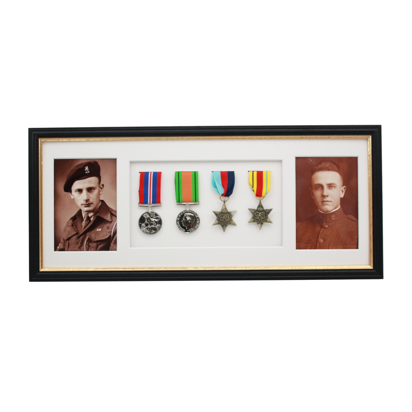 Military Medal display Frame for Four Medals and two 6x4" Photographs. Traditional Range. - PhotoFramesandMore - Wooden Picture Frames