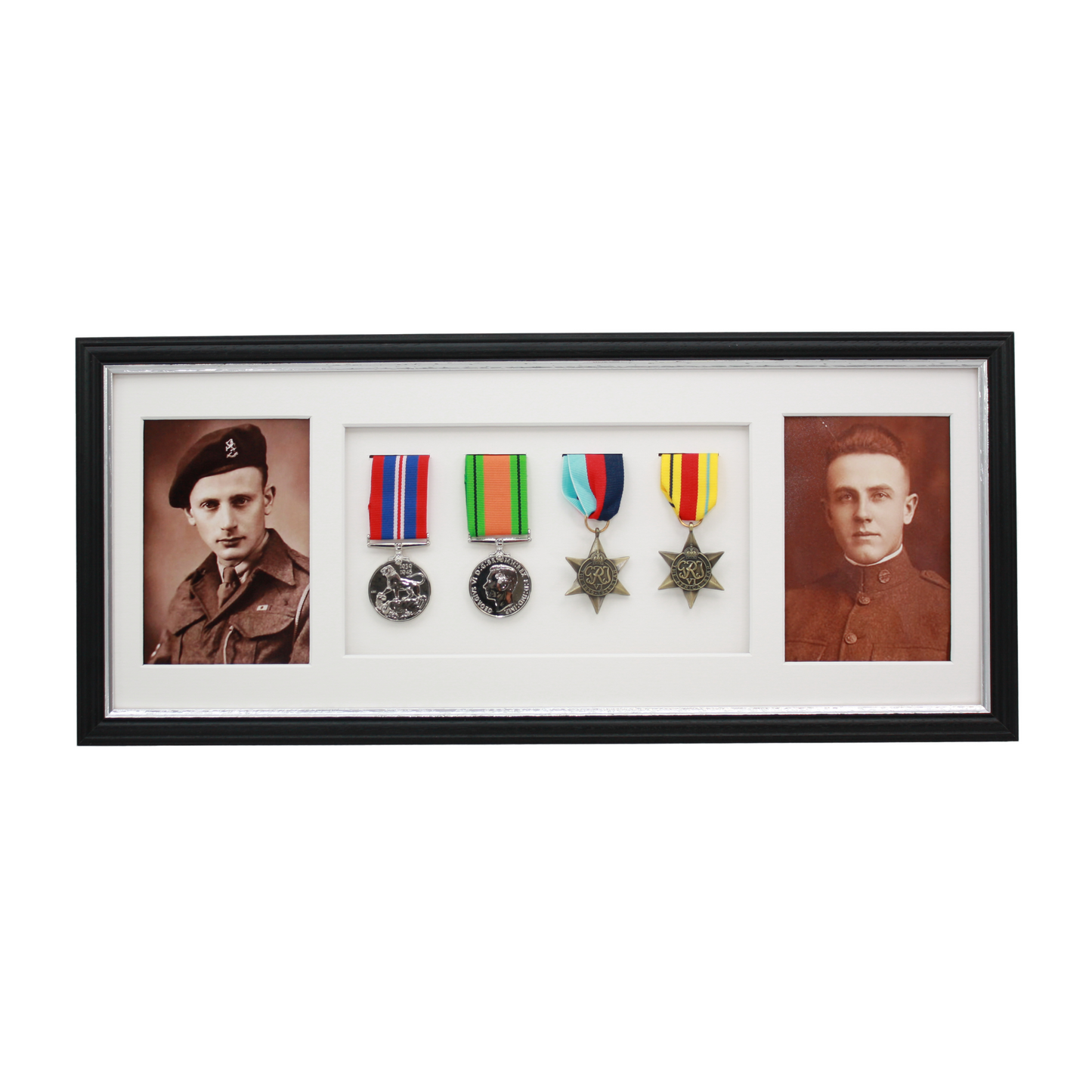 Military Medal display Frame for Four Medals and two 6x4" Photographs. Traditional Range. - PhotoFramesandMore - Wooden Picture Frames