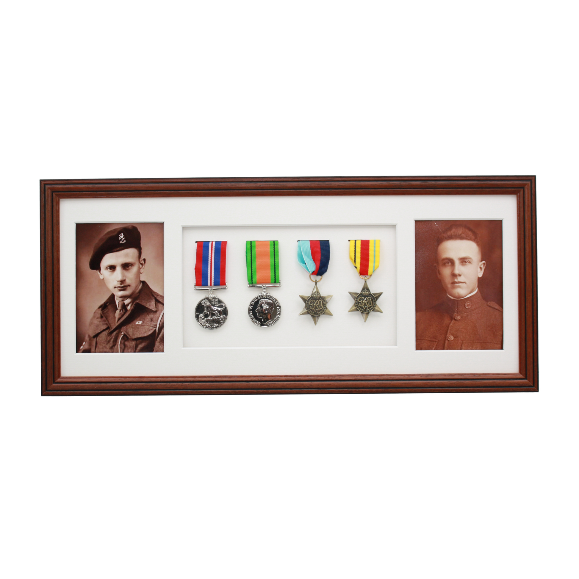 Military Medal display Frame for Four Medals and two 6x4" Photographs. Traditional Range. - PhotoFramesandMore - Wooden Picture Frames