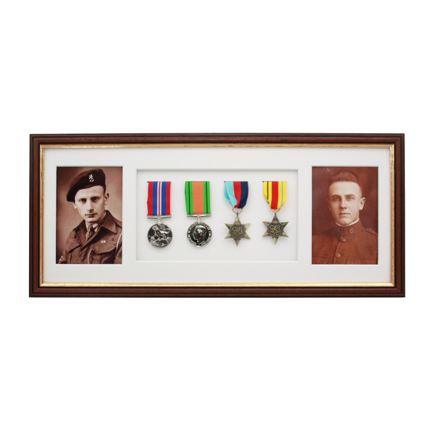 Military Medal display Frame for Four Medals and two 6x4" Photographs. Traditional Range. - PhotoFramesandMore - Wooden Picture Frames