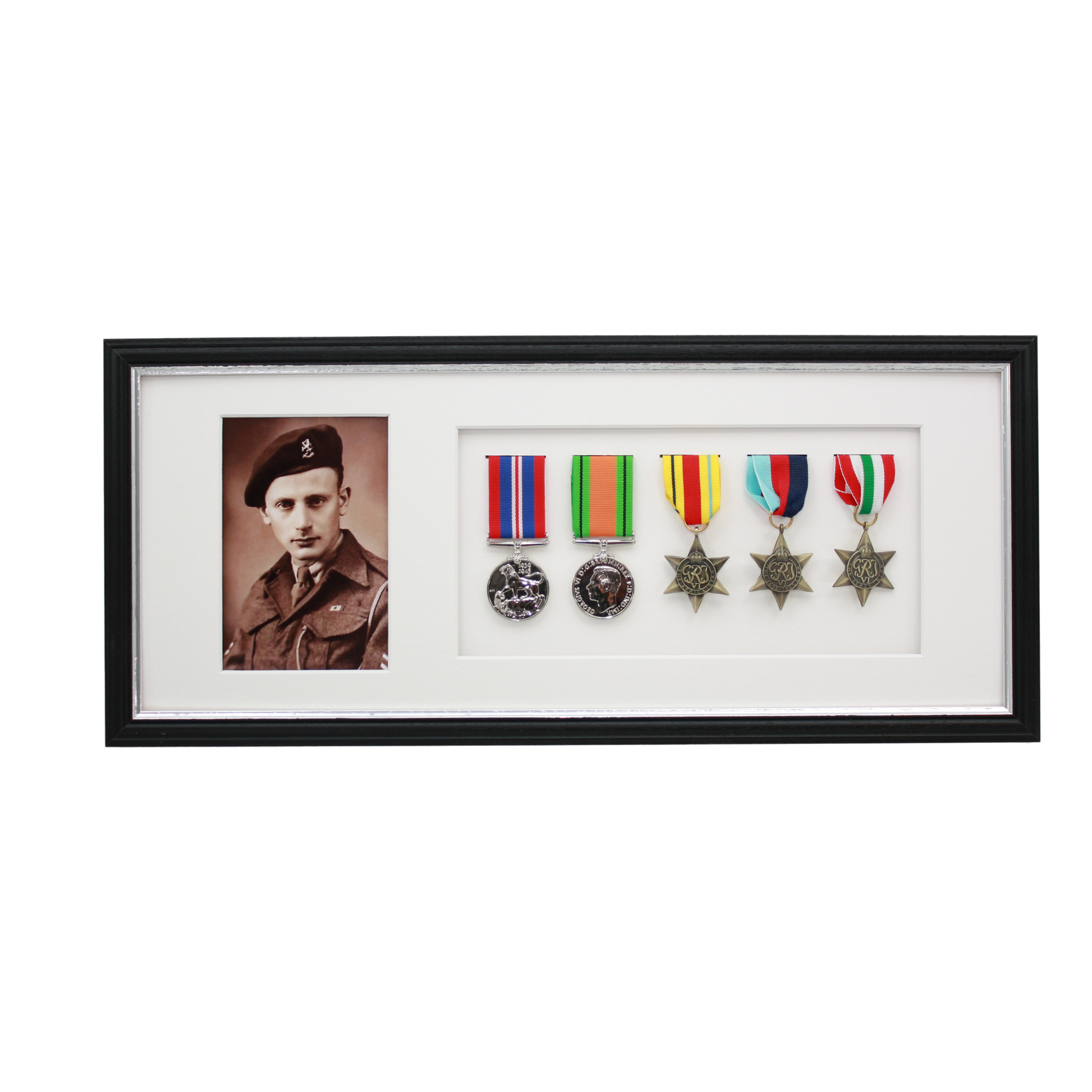 Military Medal display Frame for Five Medals and one 6x4" Photograph. Traditional Range. - PhotoFramesandMore - Wooden Picture Frames