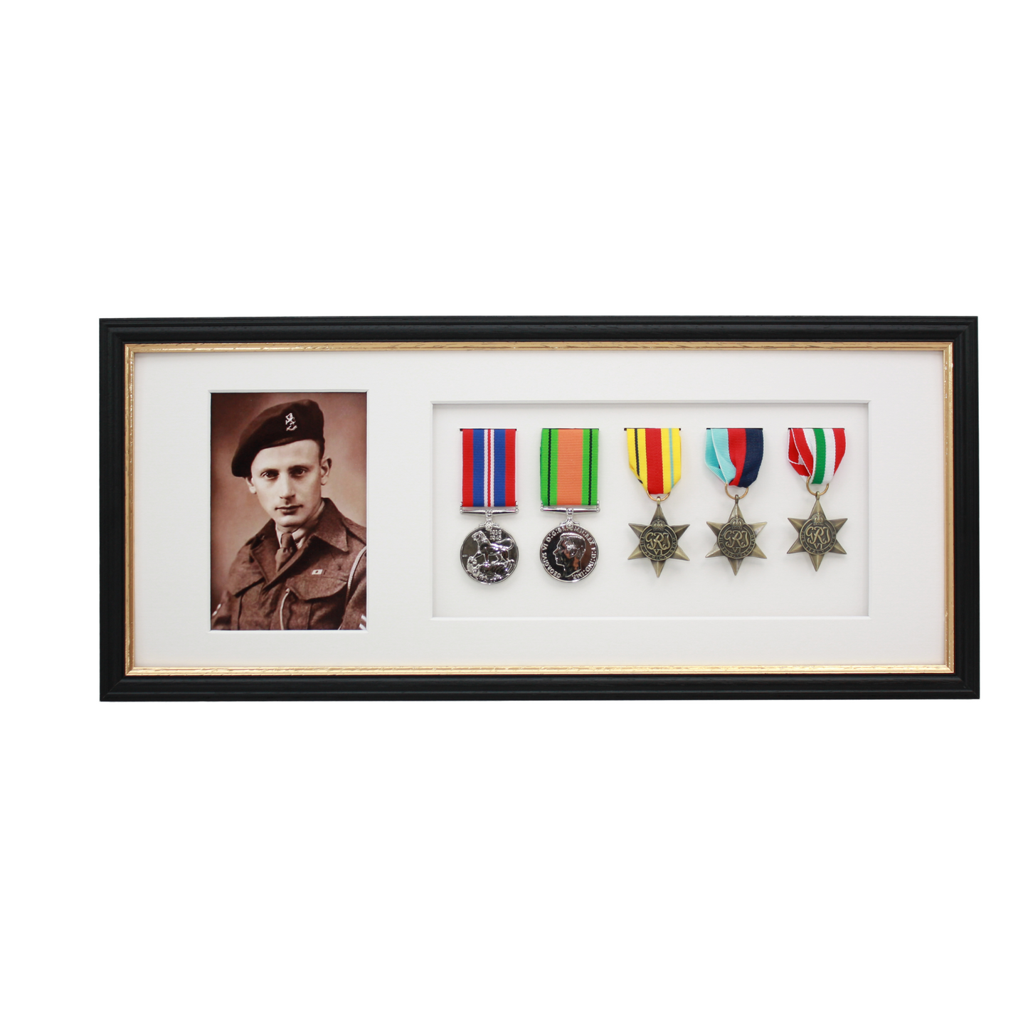 Military Medal display Frame for Five Medals and one 6x4" Photograph. Traditional Range. - PhotoFramesandMore - Wooden Picture Frames