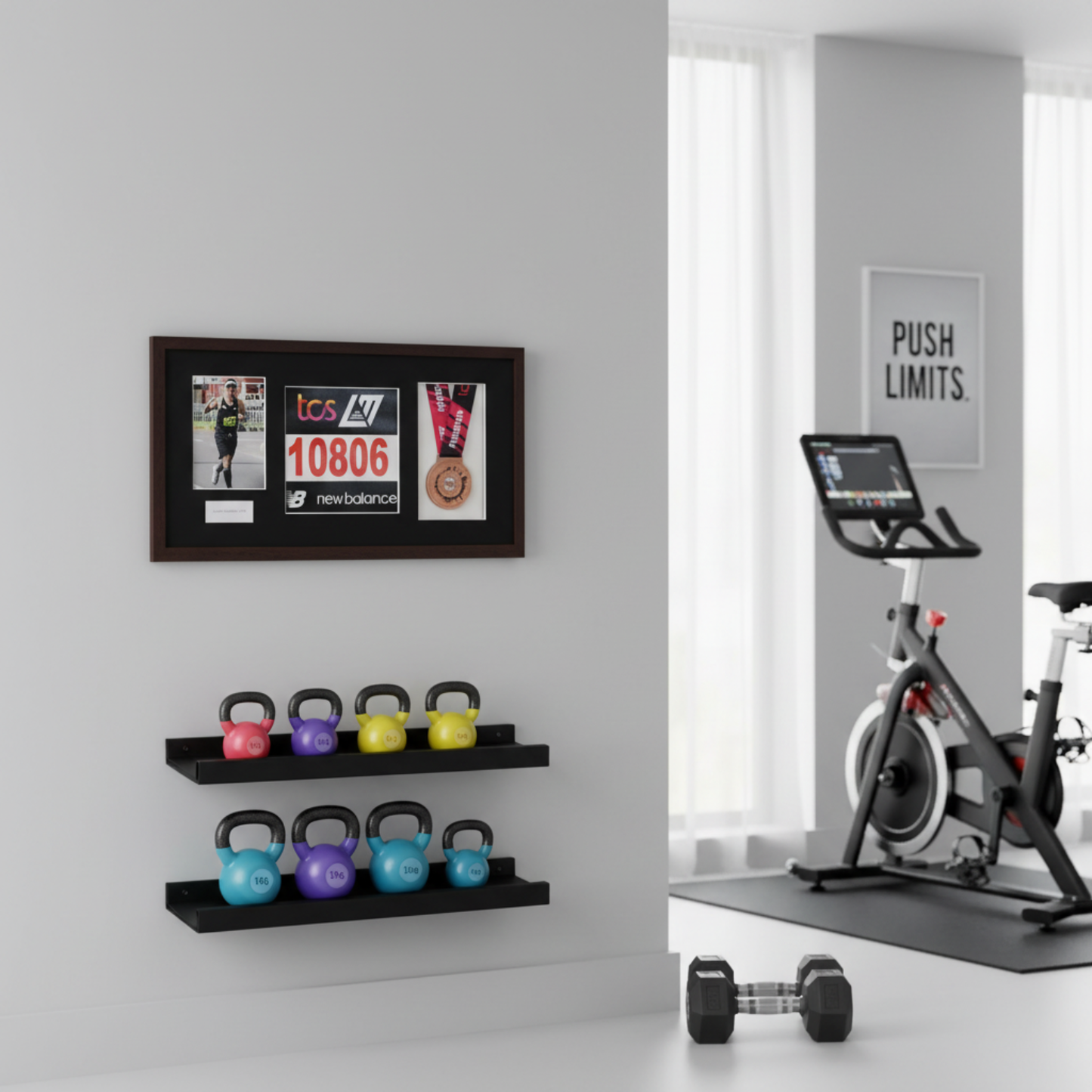 Personalised Medal display Frame with Apertures for Medal, Bib number and Photo.