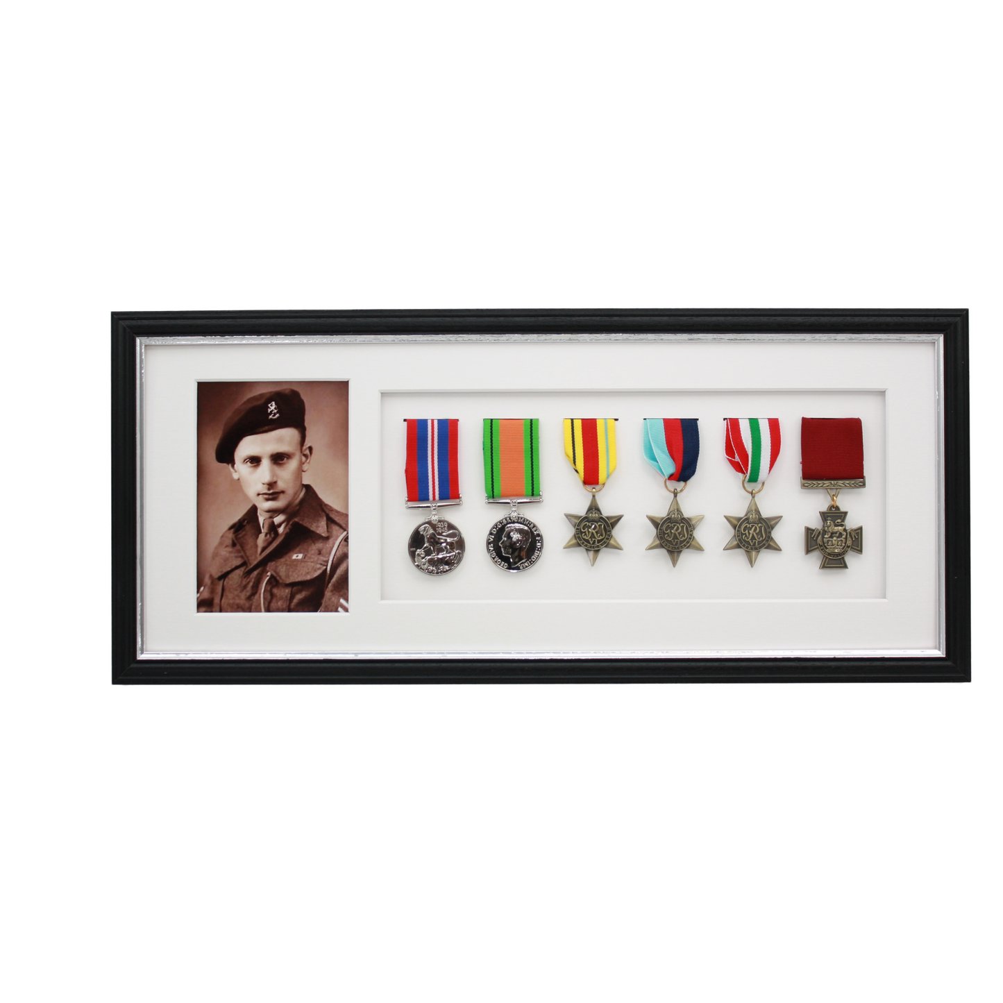 Military Medal display Frame for Six Medals and one 6x4" Photograph. Traditional Range. - PhotoFramesandMore - Wooden Picture Frames