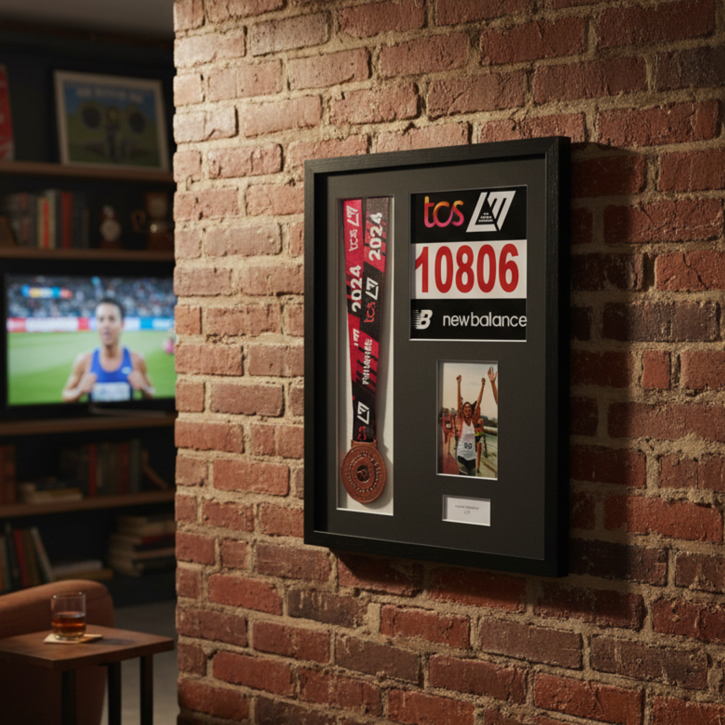 Personalised Medal display Frame with Apertures for Medal, Race Bib, 6x4" Photo and Text.