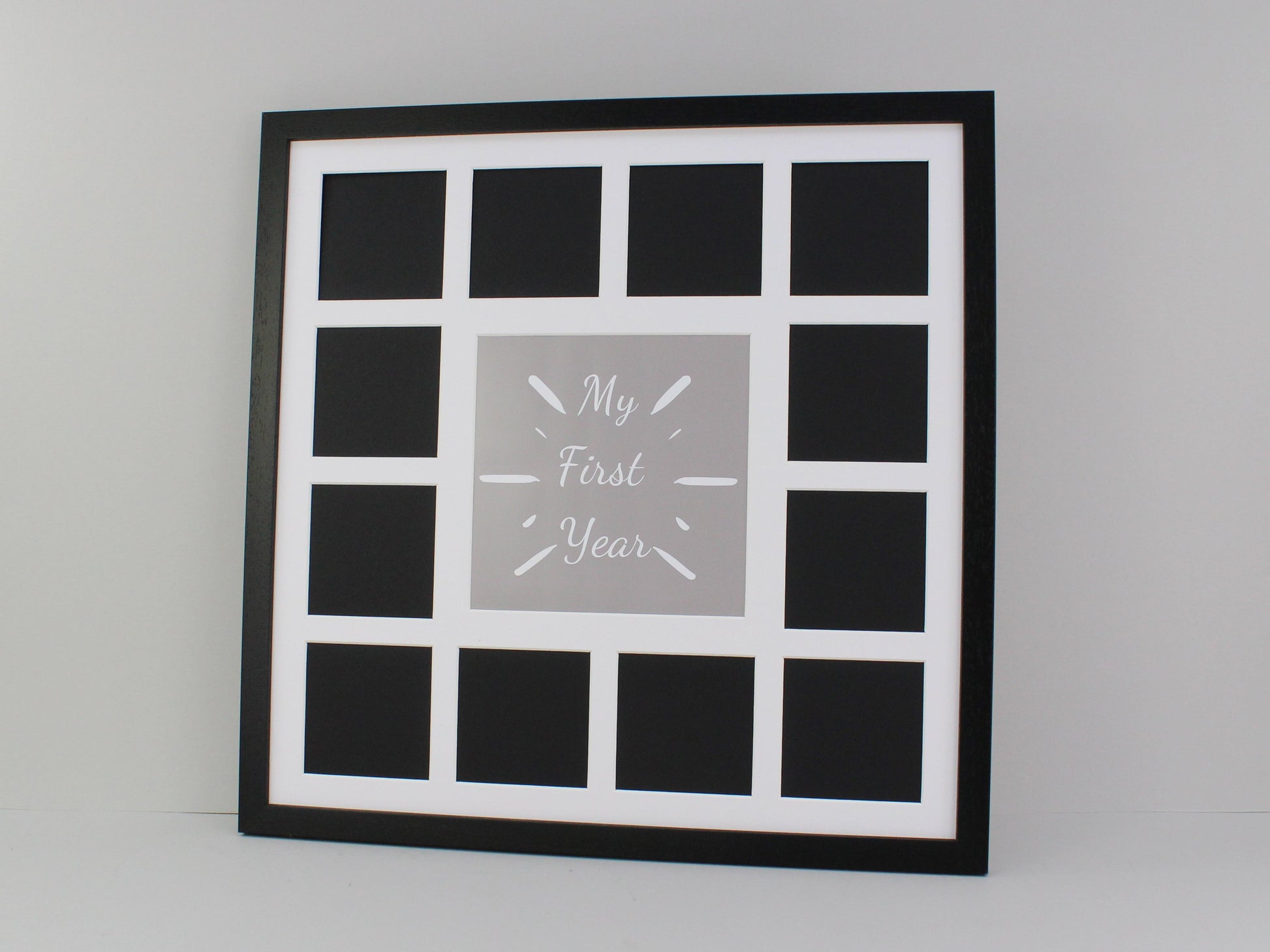 Baby's First Year Photo Frame - Multi Aperture Frame. 50x50cm Frame with one large aperture and twelve smaller apertures, one for each month! - PhotoFramesandMore - Wooden Picture Frames